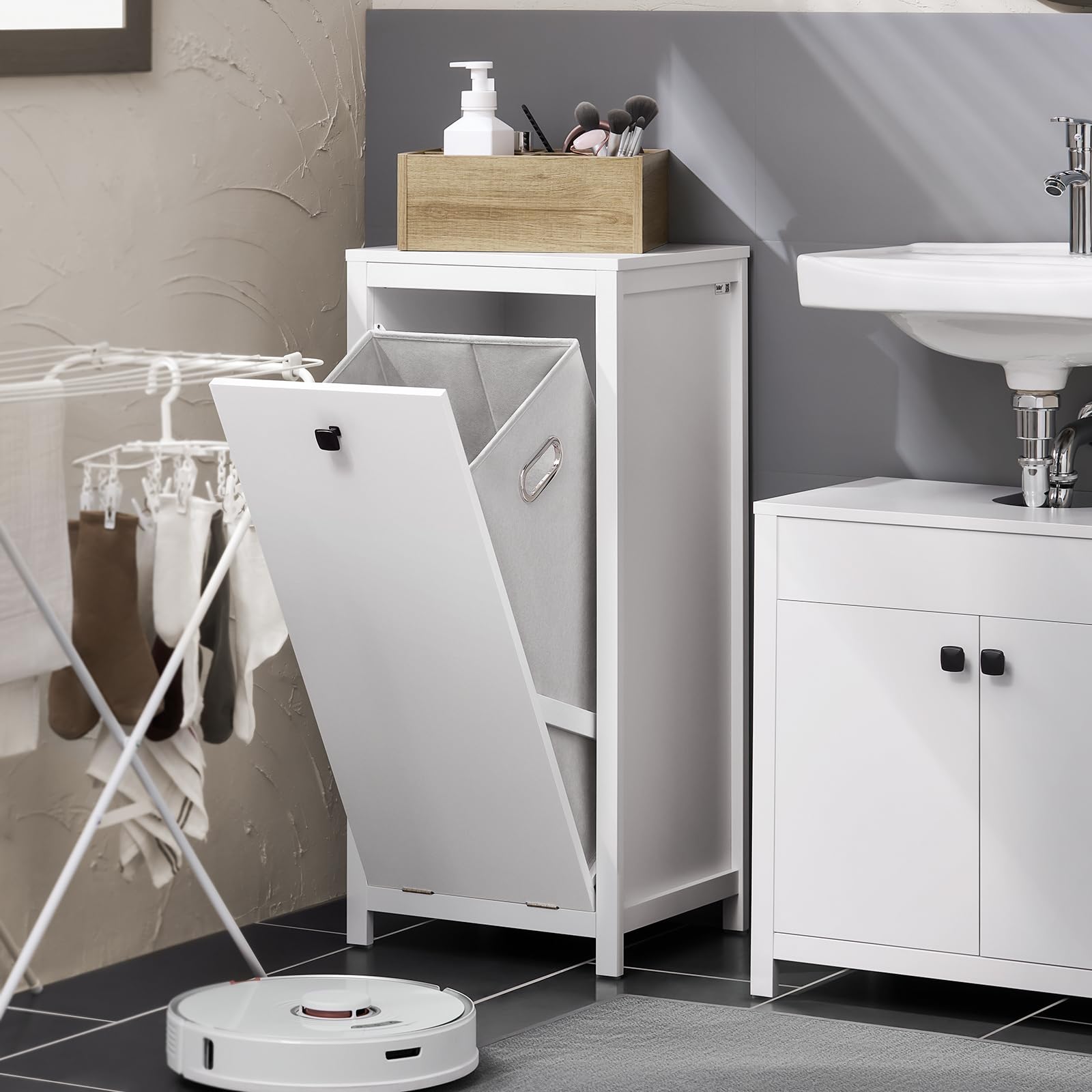 Wäscheschrank mit Korb, 90 cm hoch, Badezimmer-Aufbewahrungsbox, platzsparender Organizer, B 40 x T 35 cm, modernes Design für den Heimgebrauch