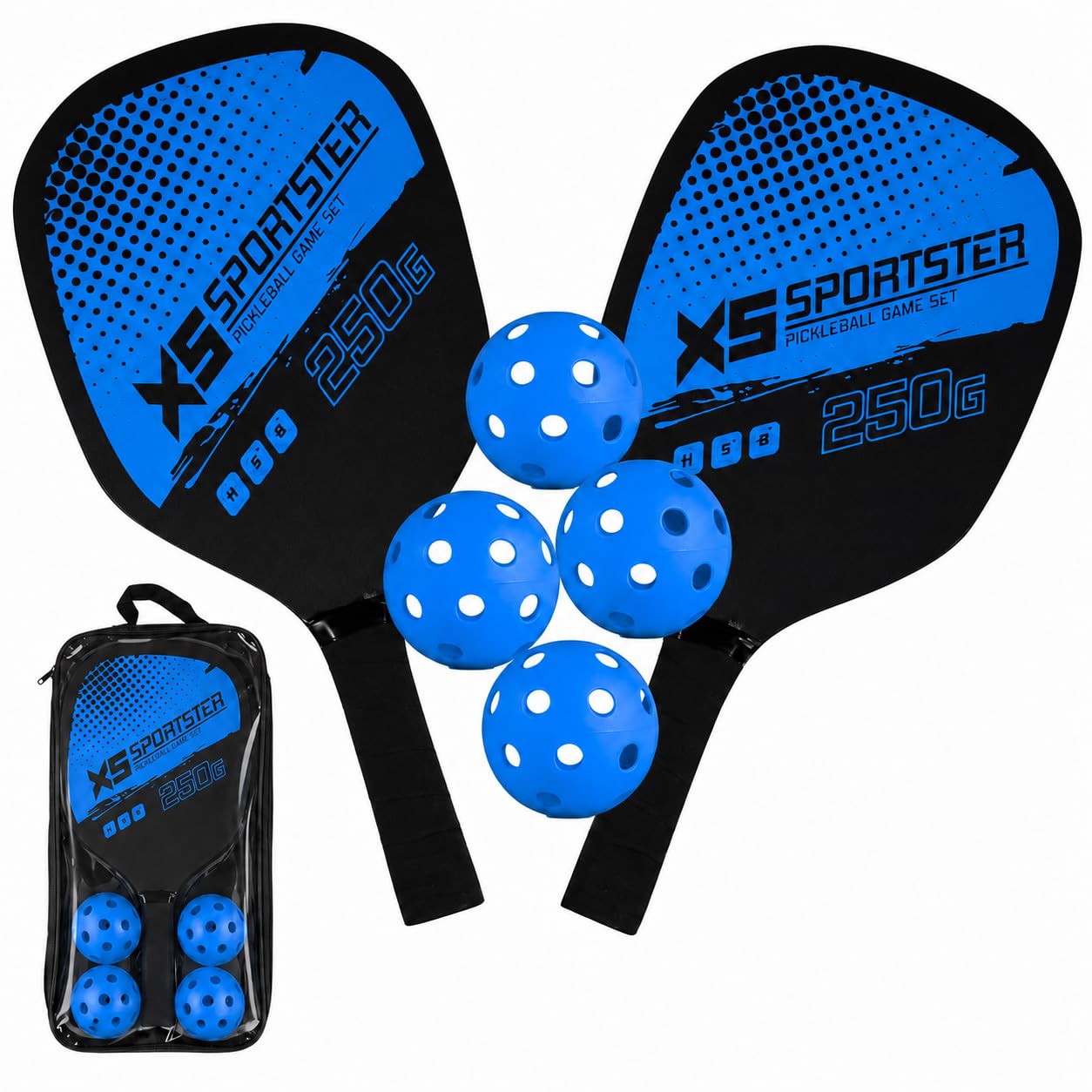 Pickleball Paddle Set with 2 Paddles, 4 Balls & Portable Carry Bag (Blue & Black)-picture-41