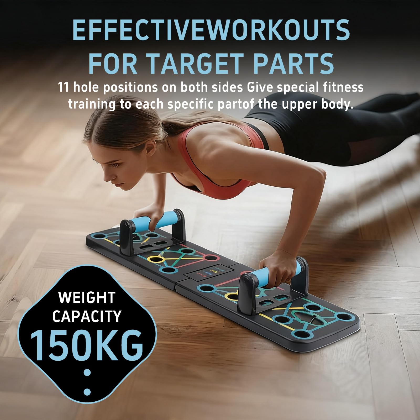 Push up Board Flessioni Attrezzi, Maniglia per Push Up, Push Up Board Pieghevole,con 2 Corde di Trazione,41 posizioni combinate,Digitale per Esercizi a Casa e in Palestra.