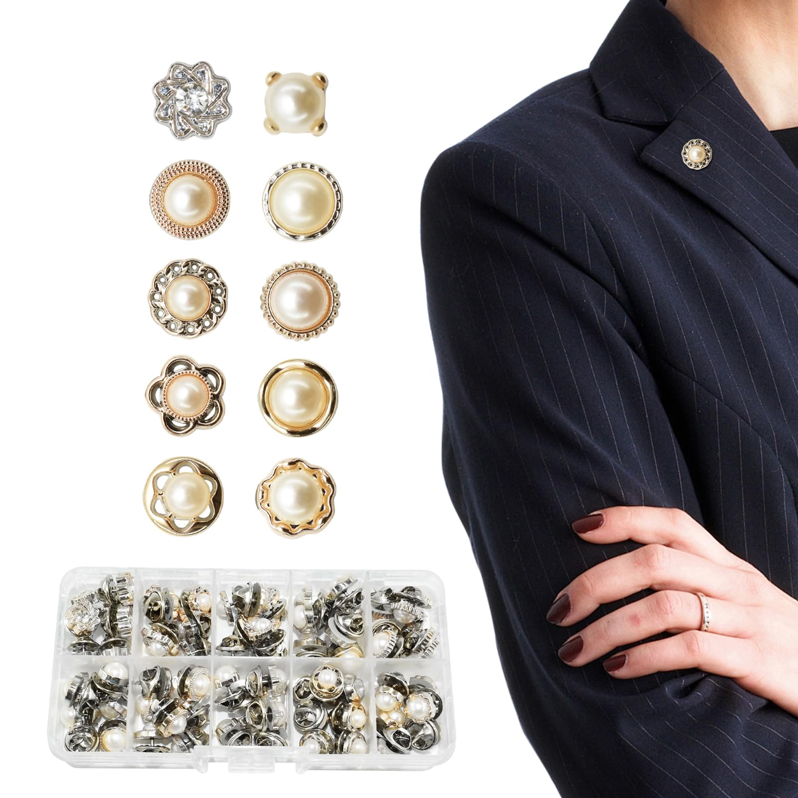 80Pcs 10 Styles Pearl Brooch Buttons Butterfly Clutch Pins Mini Brooch Cover Buckle for Shirts Skirts DIY Projects (8mm-12mm)