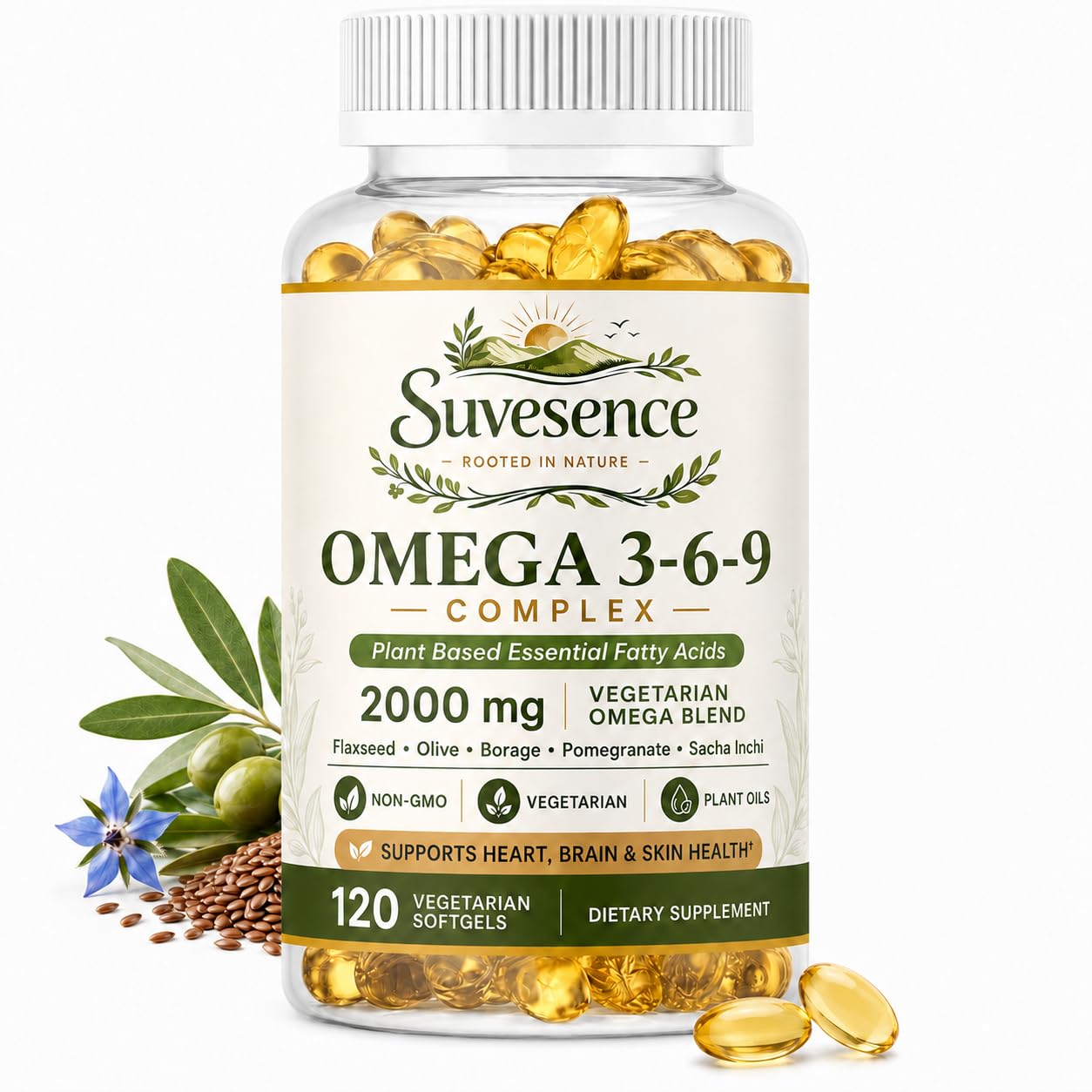 Vegan Omega 3-6-9 High Potency Softgels Heart Mobility Support 120ct