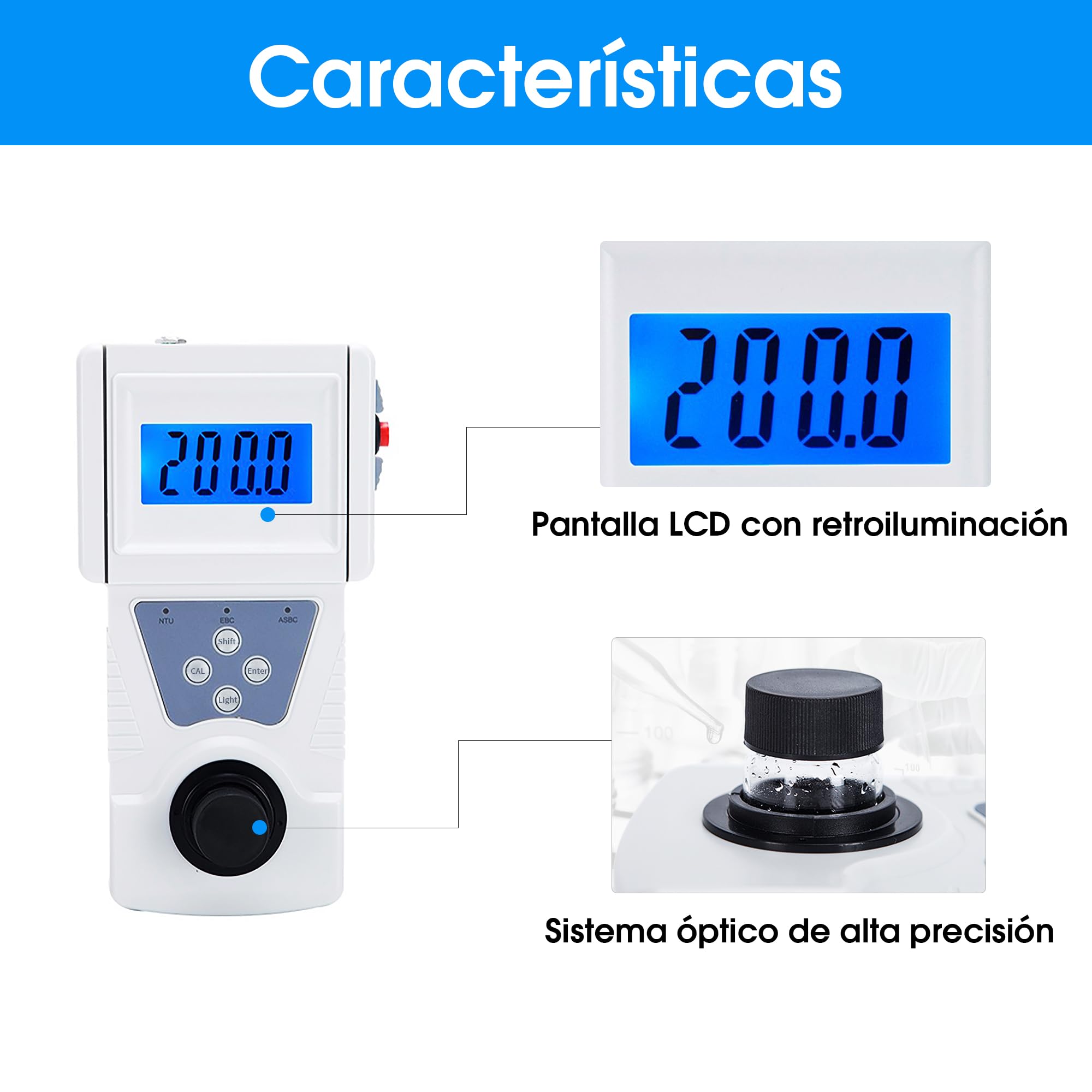 Turbidímetro digital portátil para agua, 0 a 200 NTU, compatible con ISO7027, precisión de 0,01 con luz de fondo para plantas de energía, plantas de agua pura e industria del vino