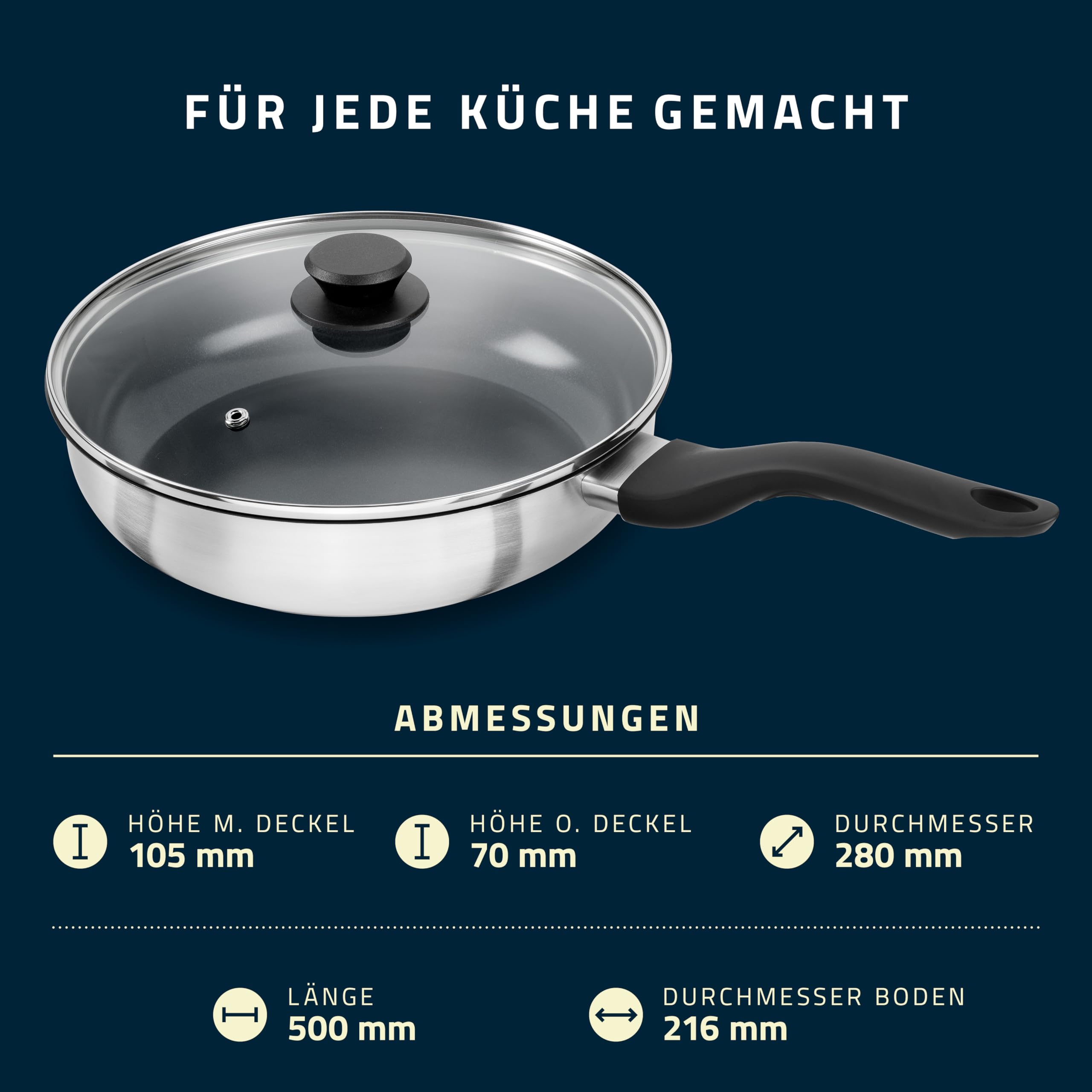 HENCKELS Stream Schmorpfanne 28 cm, Keramik-Beschichtung, Induktion