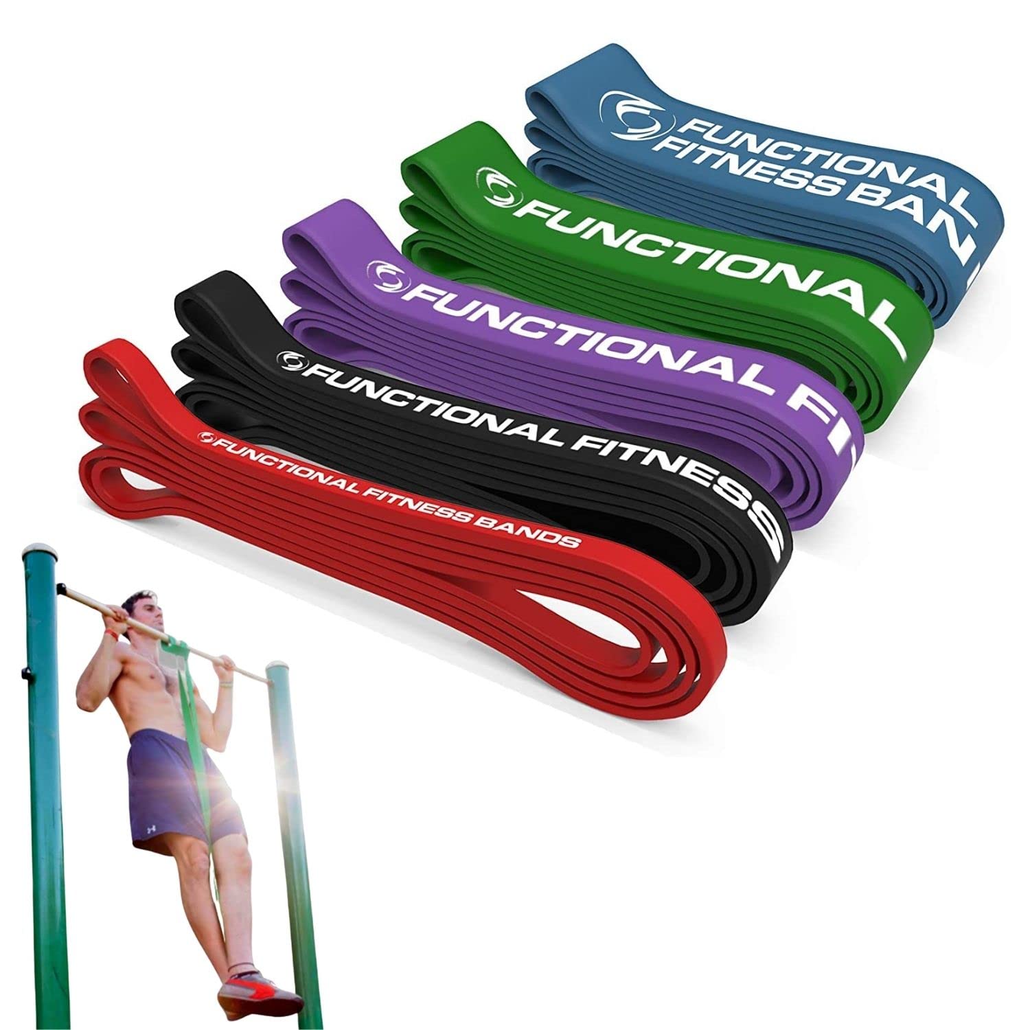 Pull Up Assist Bands Set by Functional Fitness. Heavy Duty Resistance and Assistance Training Band