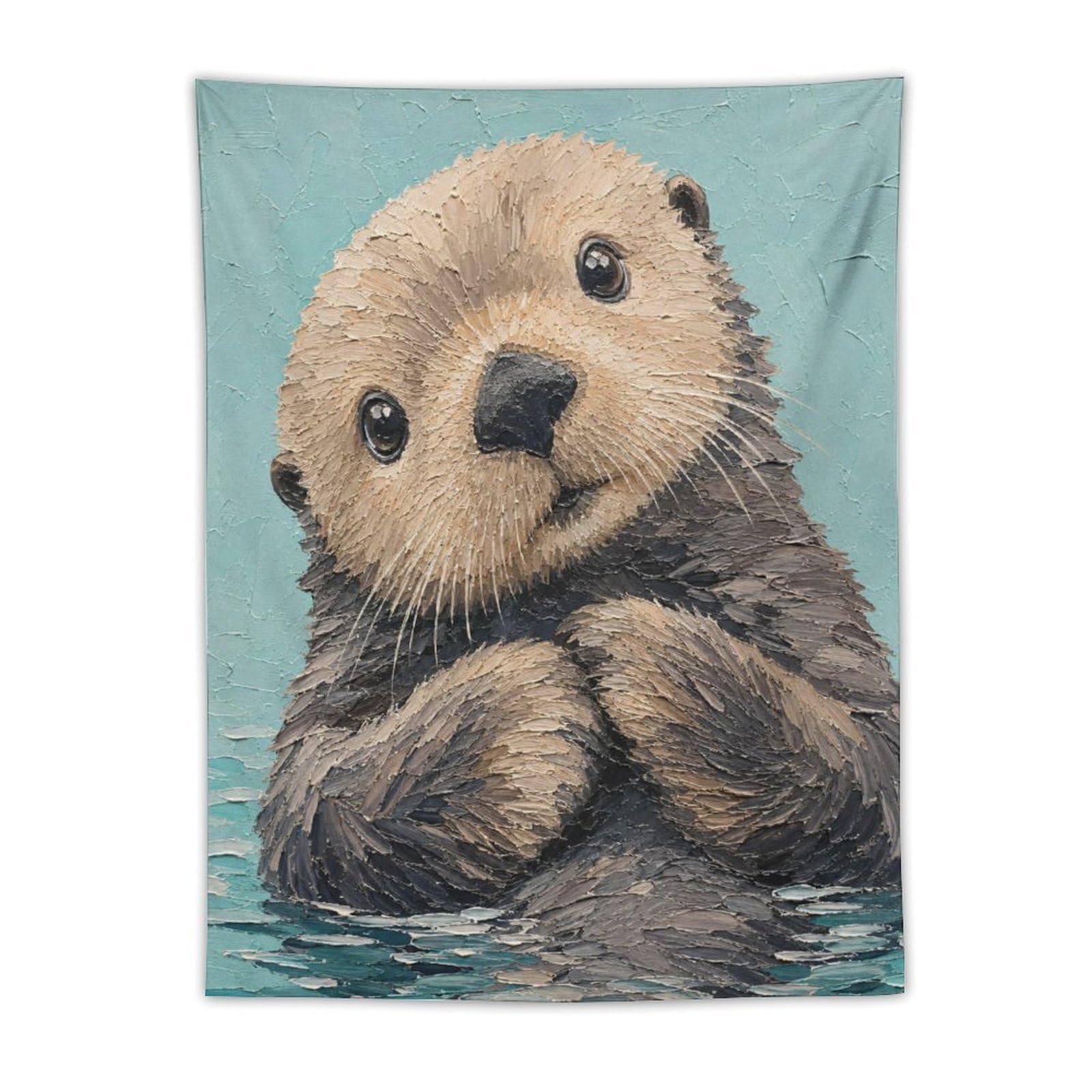 H3B8U2Y5 Cute Otter Portrait Wall Tapestry, Watercolor, Water Animal