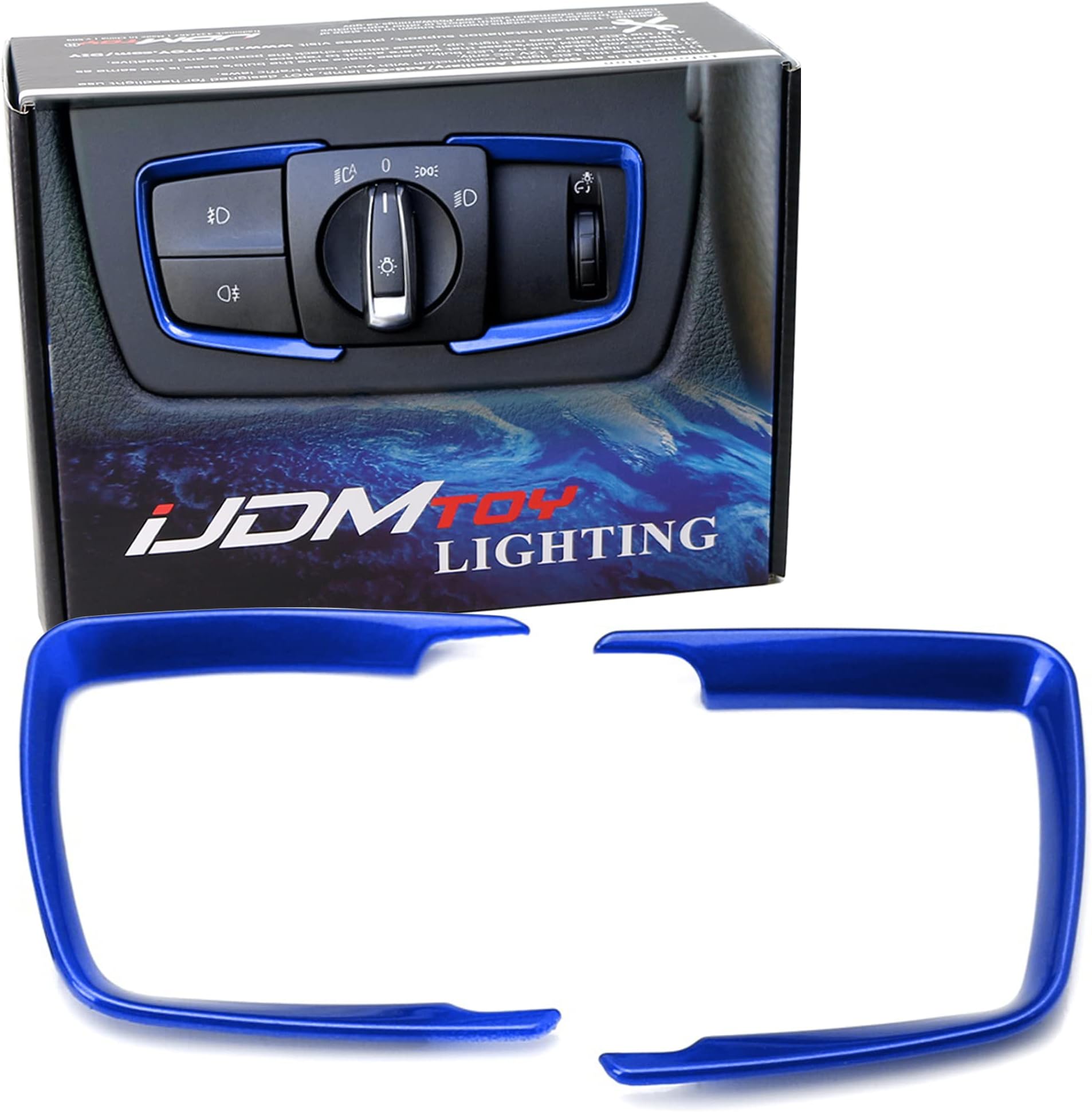 iJDMTOY 2pc Blue Light Switch Surrounding Decorative Trims Compatible with BMW 2 3 4 Series X5 X6 (F22 F30 F31 F32 F33 F15 F16)