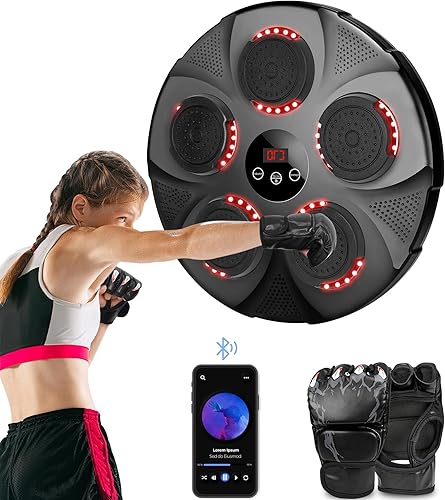 Axioglo Máquina de boxeo musical 2024 Máquina de boxeo LED portátil con 9 modos, ajuste de velocidad, Bluetooth y guantes de boxeo para ejercicio