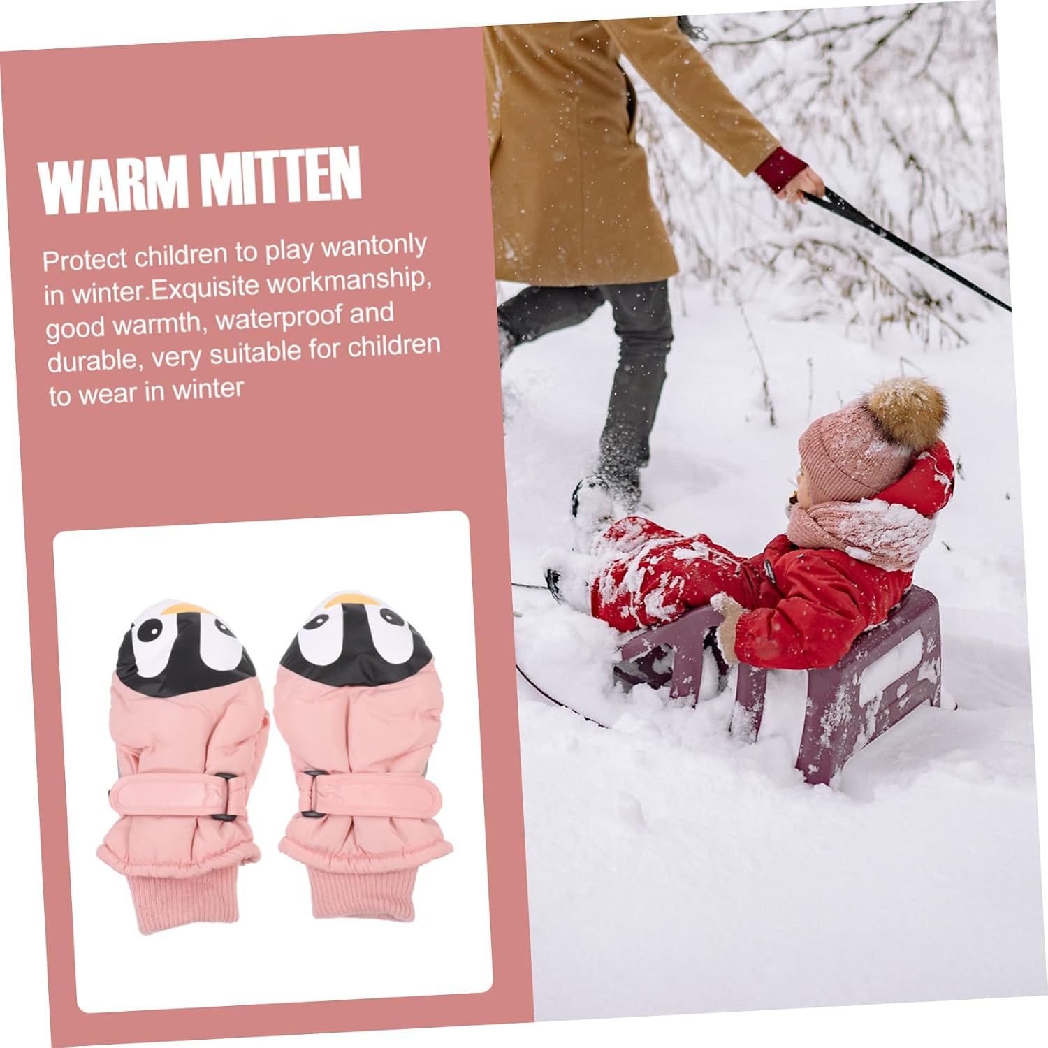 Gatuida 1pair Boy Girl's Ski Gloves Cartoon Design Warm and Comfortable Gloves for Boys and Girls Thickened and Fleece Lined for Outdoor Activities