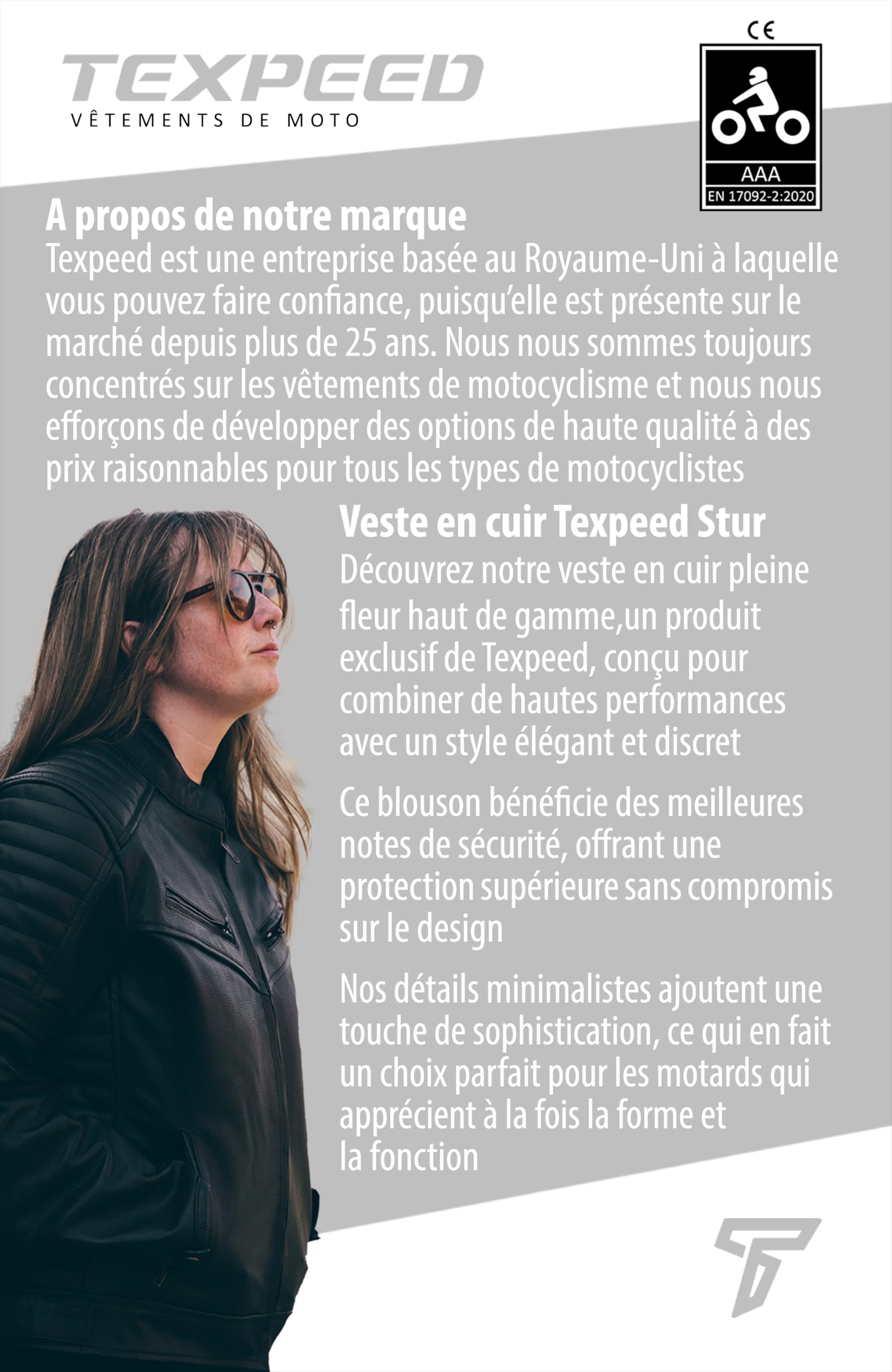 Texpeed Veste moto en cuir pour femme - Veste de moto de tourisme avec protection véritable biker CE armor (EN 1621-1) Noir - XL | EN 17092 Vêtement Moto Renforcé Femme EN 1621-1 [Niveau 1] Armure Motard Flexible Doublure Hiver Cuir Véritable