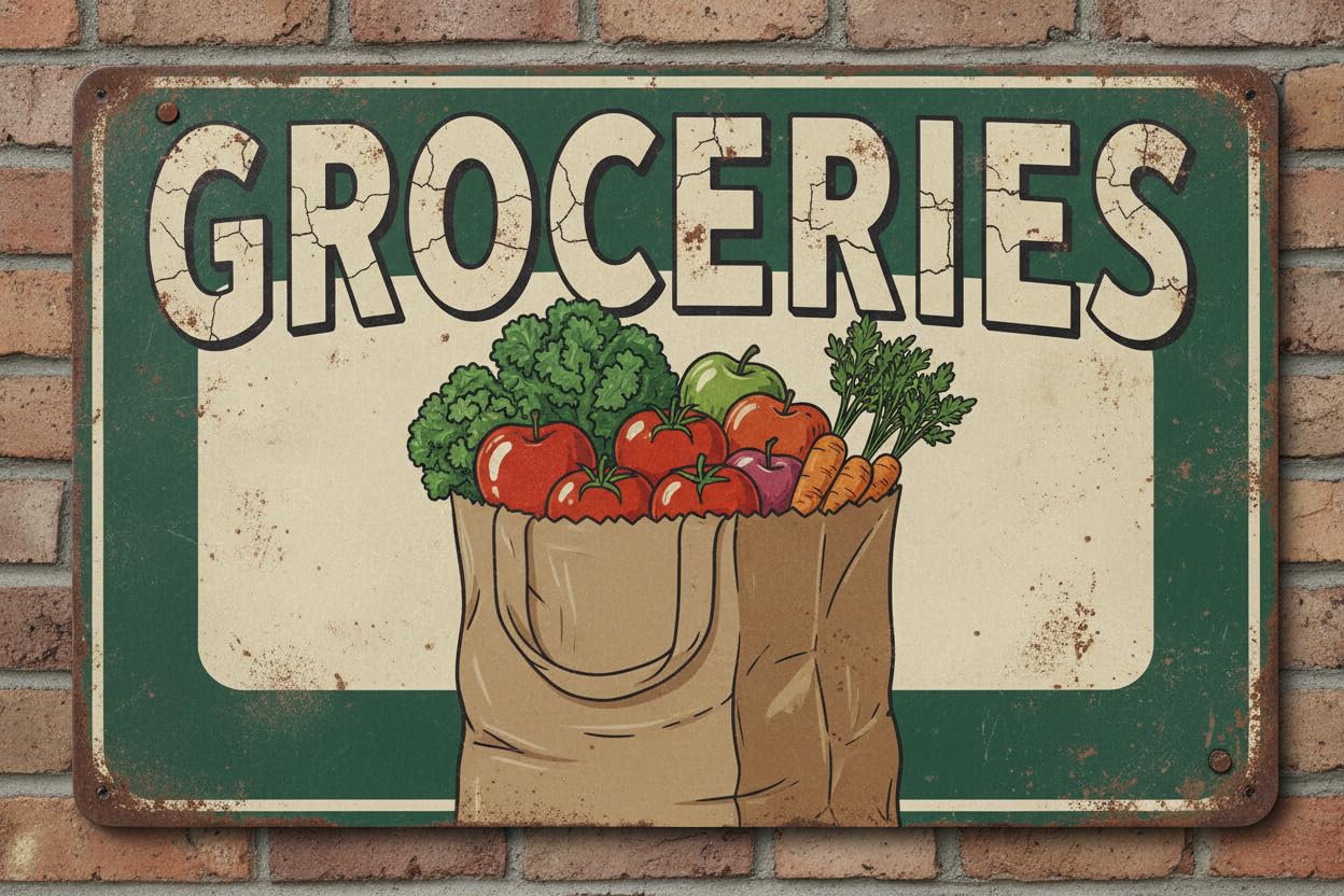 Wall Decor Groceries| Full Color Sidewalk Display Sign Board With Metal Ground Stakes | 8x12Inch Vintage Signs Aluminum Plates Printed