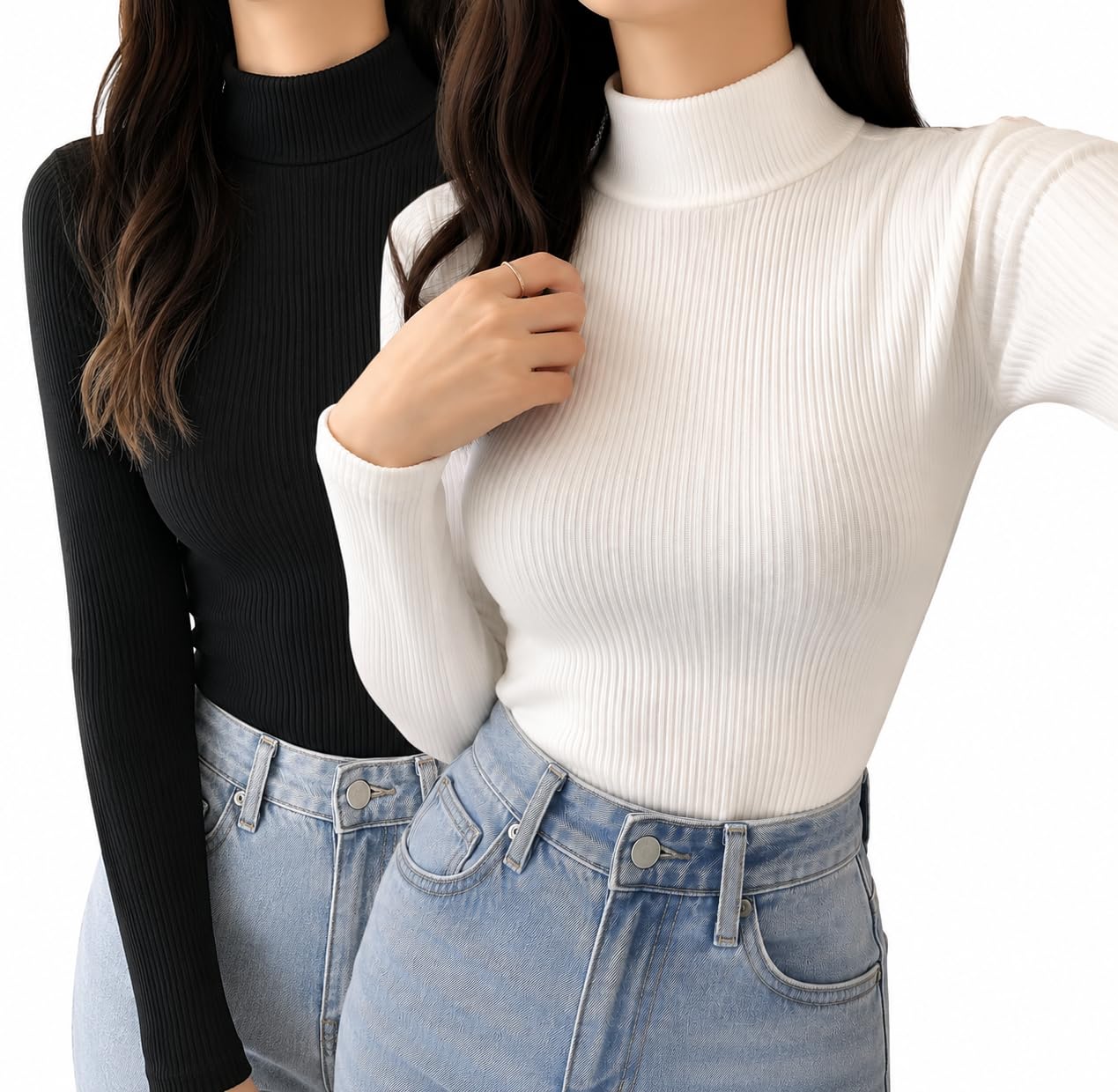 Women's Mock Neck Ribbed Knit Slim Fit Sweater, Long Sleeve-image-24