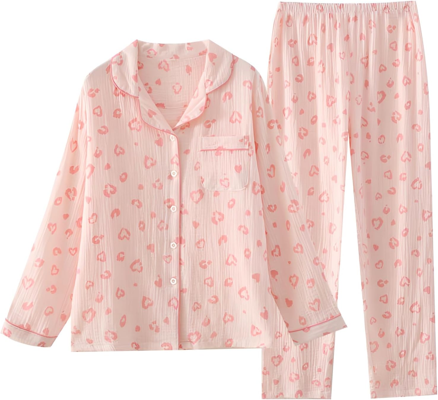 Women's Winter Pajamas, Premium Cotton Material, Room Wear Set, Easy to Move in Housework, Heat Retention, 28 Colors Available, Valentine's Day Gift, All Seasons, Relaxing Home Wear, M, Pink