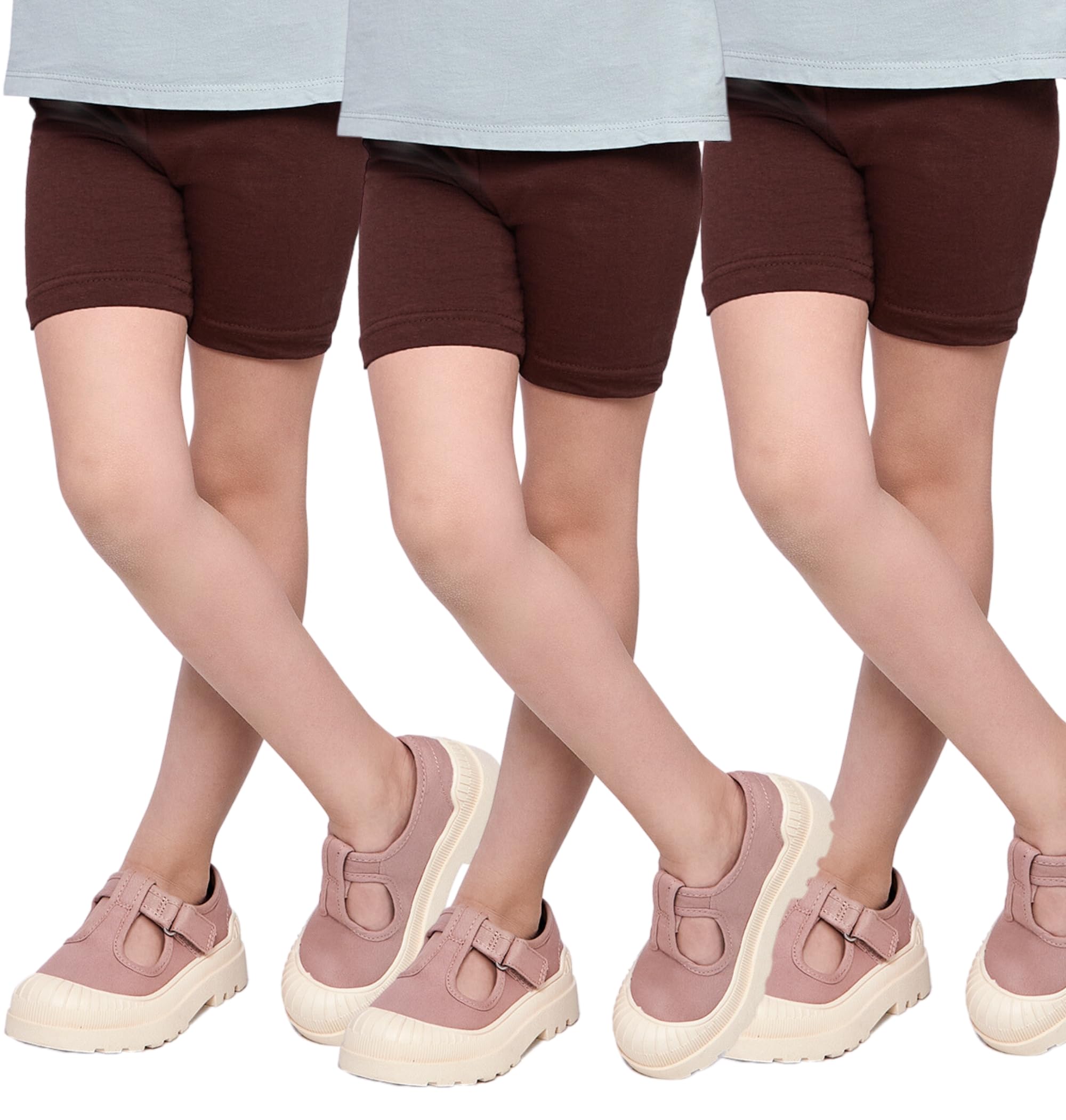 3 Pack Girls Cycling Shorts - Safety Comfy Cotton Basic Non See Through Girl Short Leggings Kids - Pack of 3 School Dance Sport Bike Summer Shorts Knee Length