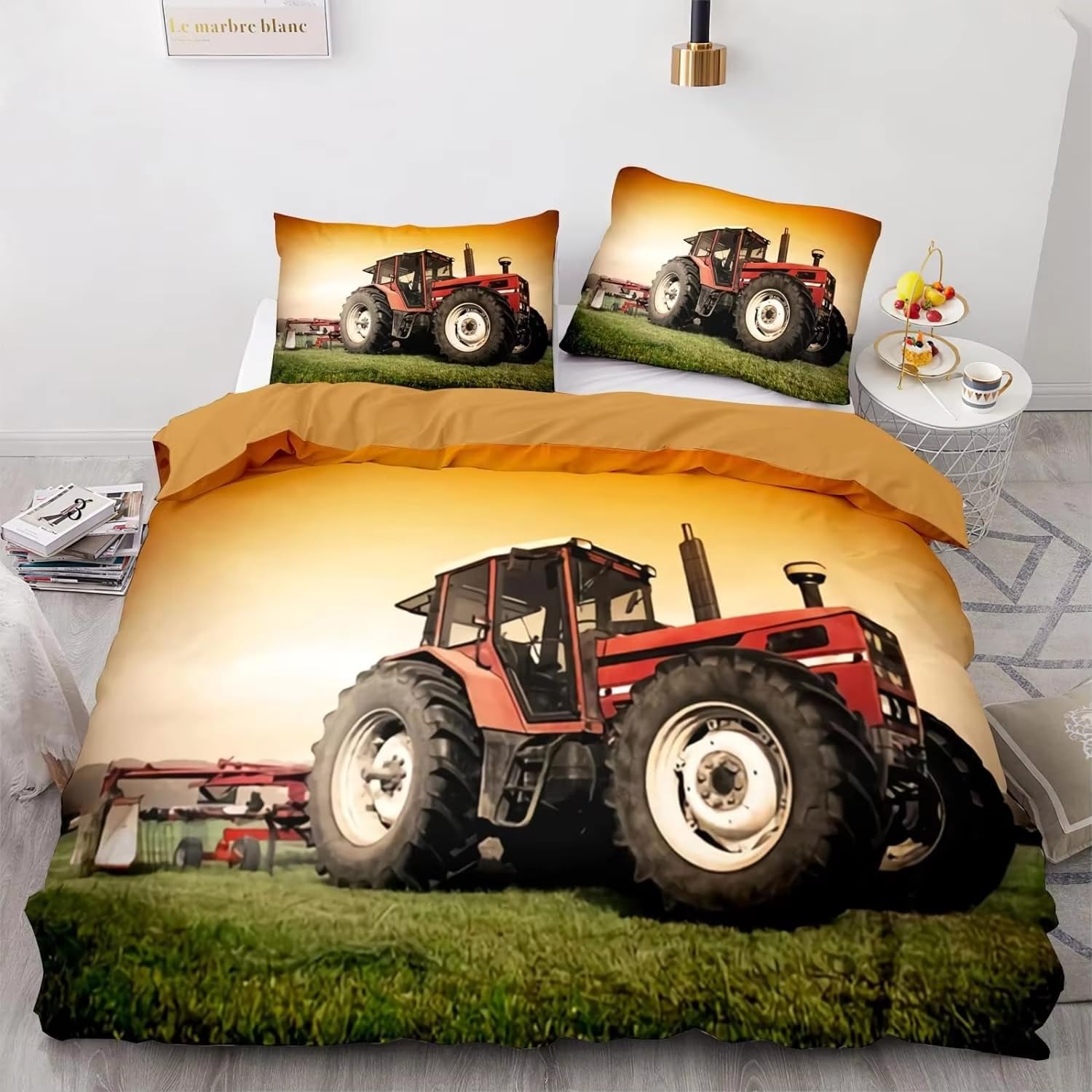 Bettwäsche 155x220 Gelber Traktor Bettwäsche-Set mit Reißverschluss Schließung und 2 Kopfkissenbezug 80x80 cm - Weicher Atmungsaktive Mikrofaser Bettbezug für Kinder Mädchen