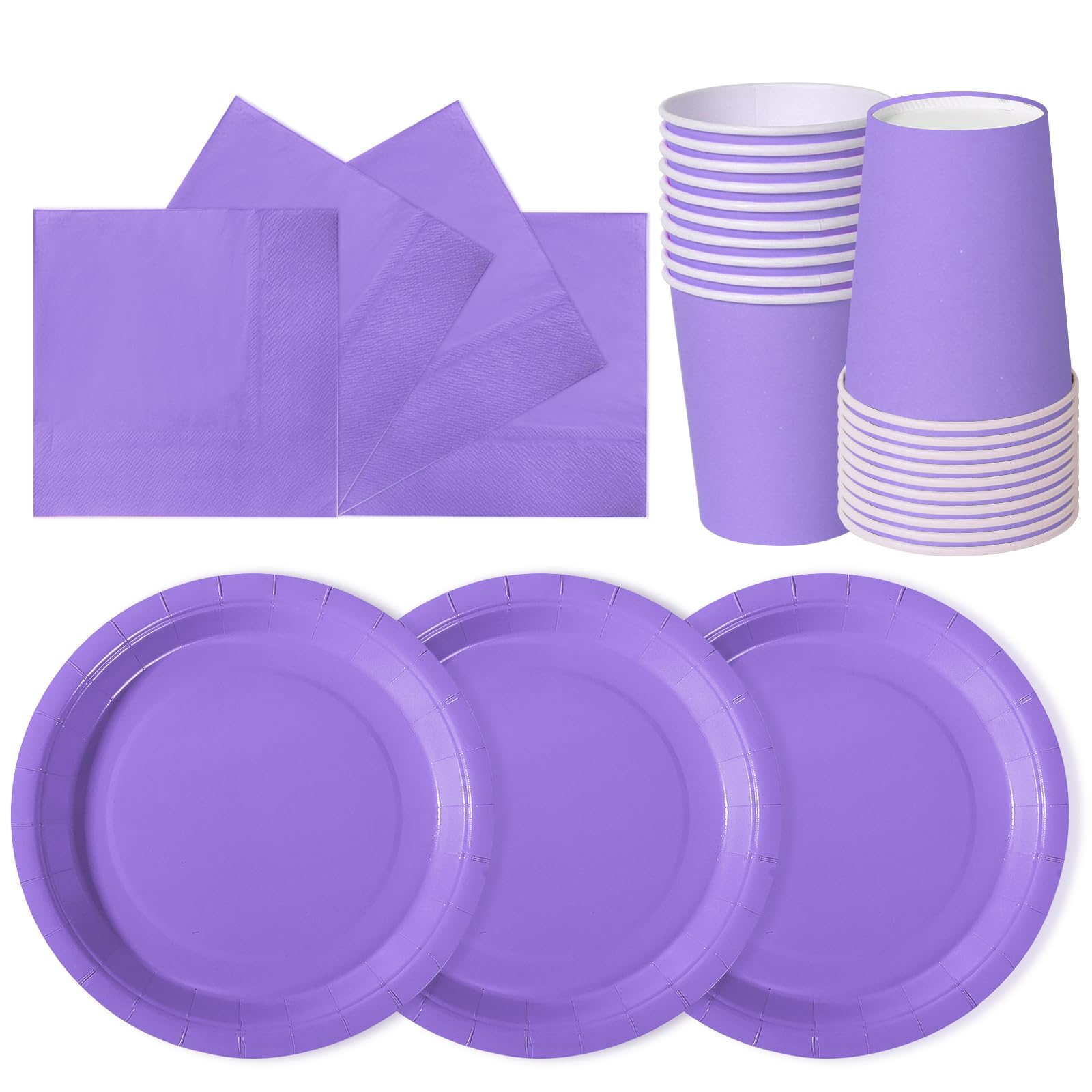 hailstones Light Purple Disposable Party Paper Plates Set Tableware Supplies - 24 Pack of 7 Inch Plates, Cups & Napkins for Kids Birthday Decorations Christening Wedding Shower — image 1