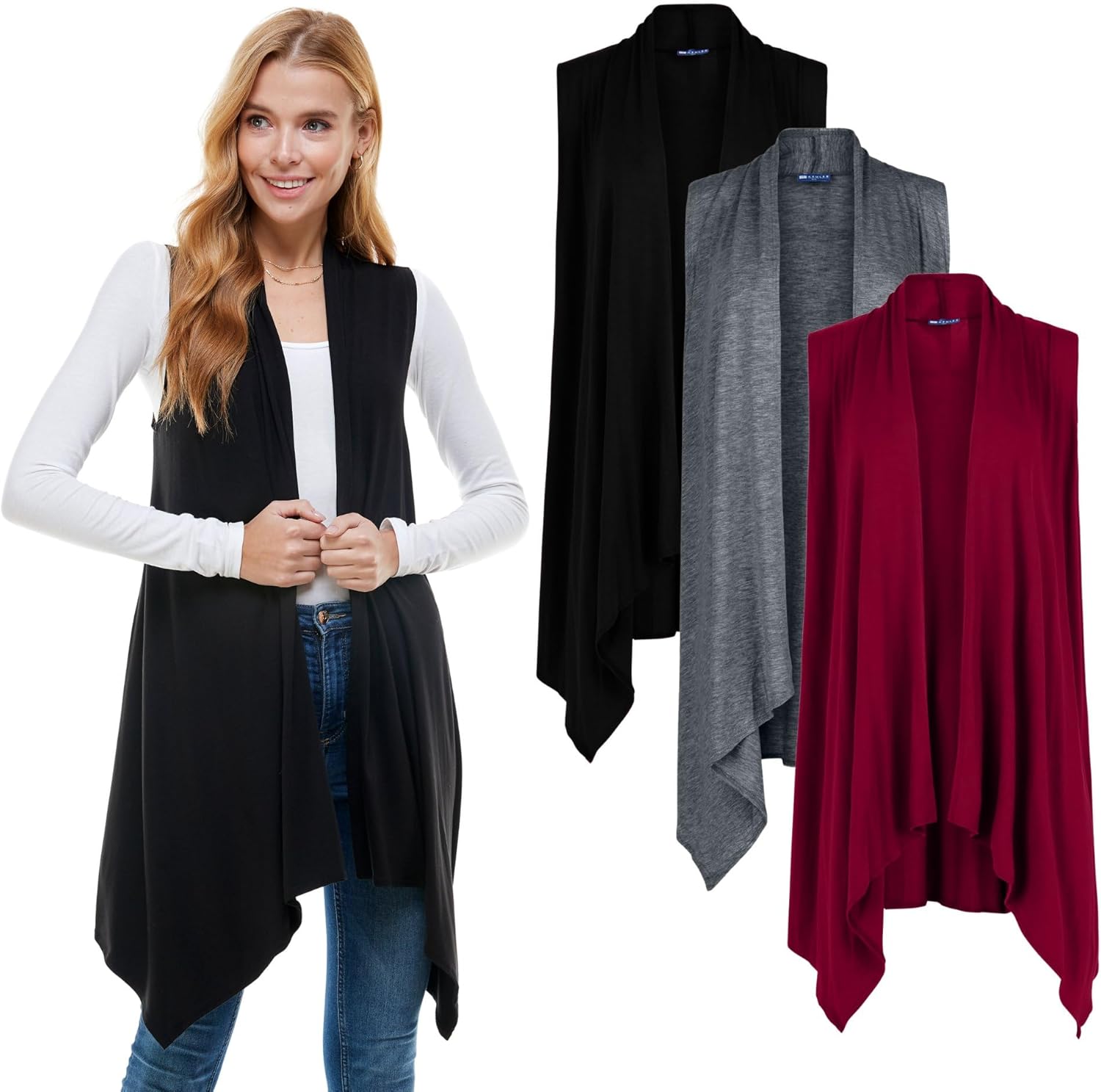 Azules 3 Pack Sleeveless Cardigan Vest for Women – Lightweight Open Front Long Cardigan – Flowy Casual Layer for Any Season