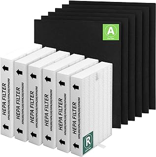 CPGSY HPA300 HEPA Filter Repalcement Set, Compatible with Purifier HPA300 HPA200 HPA100 HPA304 HPA5300 HPA8350 HPA300VP, 6 H13 HEPA R Filter + 6 Activated Carbon Pre-Cut A Pre-Filters, Value 6 Pack.