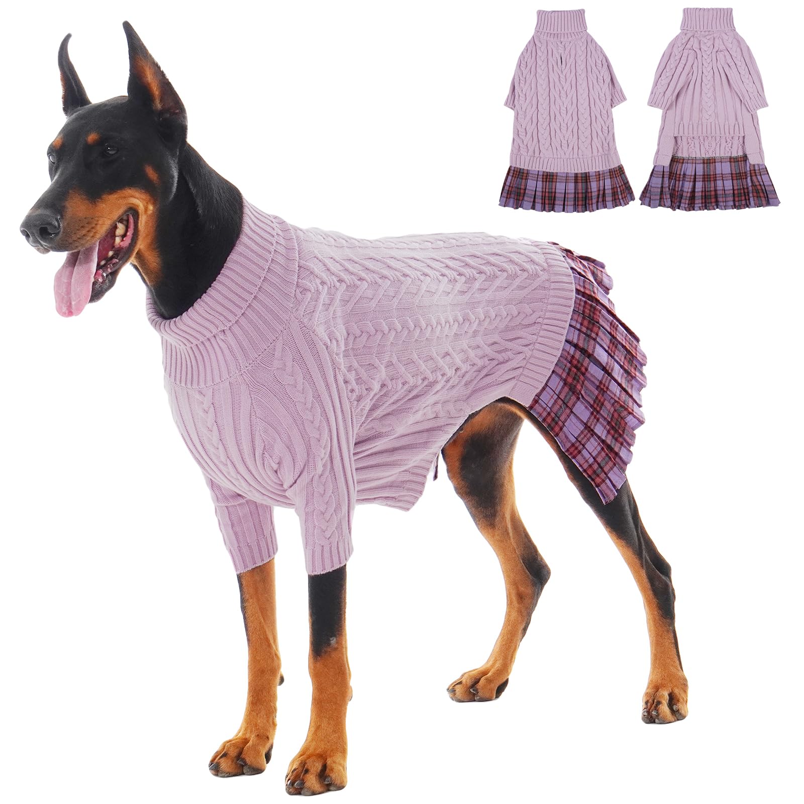 Robe pull pour grand chien IECOii violet XXXL à col roulé et torsades