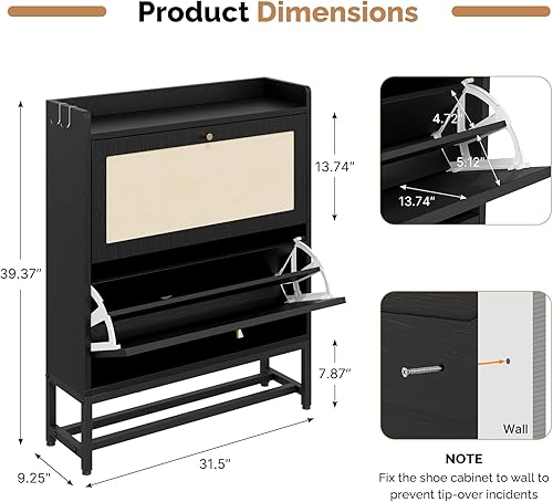 Miniatura 2 de Armario delgado de almacenamiento de zapatos de entrada con 2 cajones abatibles, moderno organizador de zapatos independiente con capacidad para