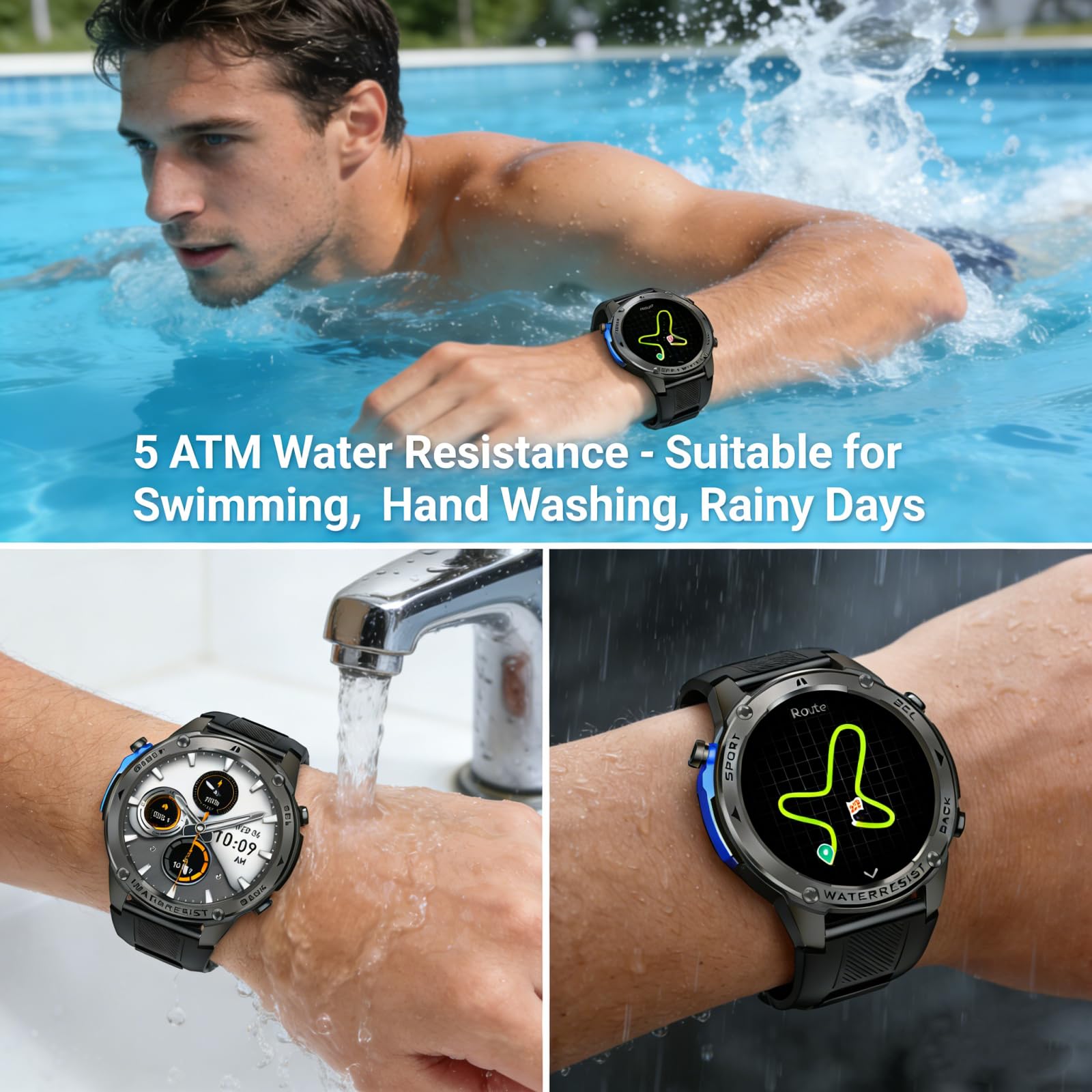 AIEK Smartwatch da Uomo, GPS Orologio Sportivo,65 Giorni Standby,5ATM Impermeabile per Nuoto, Chiamate Bluetooth, Fitness Tracker 170+ Sportive, Sonno Bussola,Compatibile iOS Android (Nero)