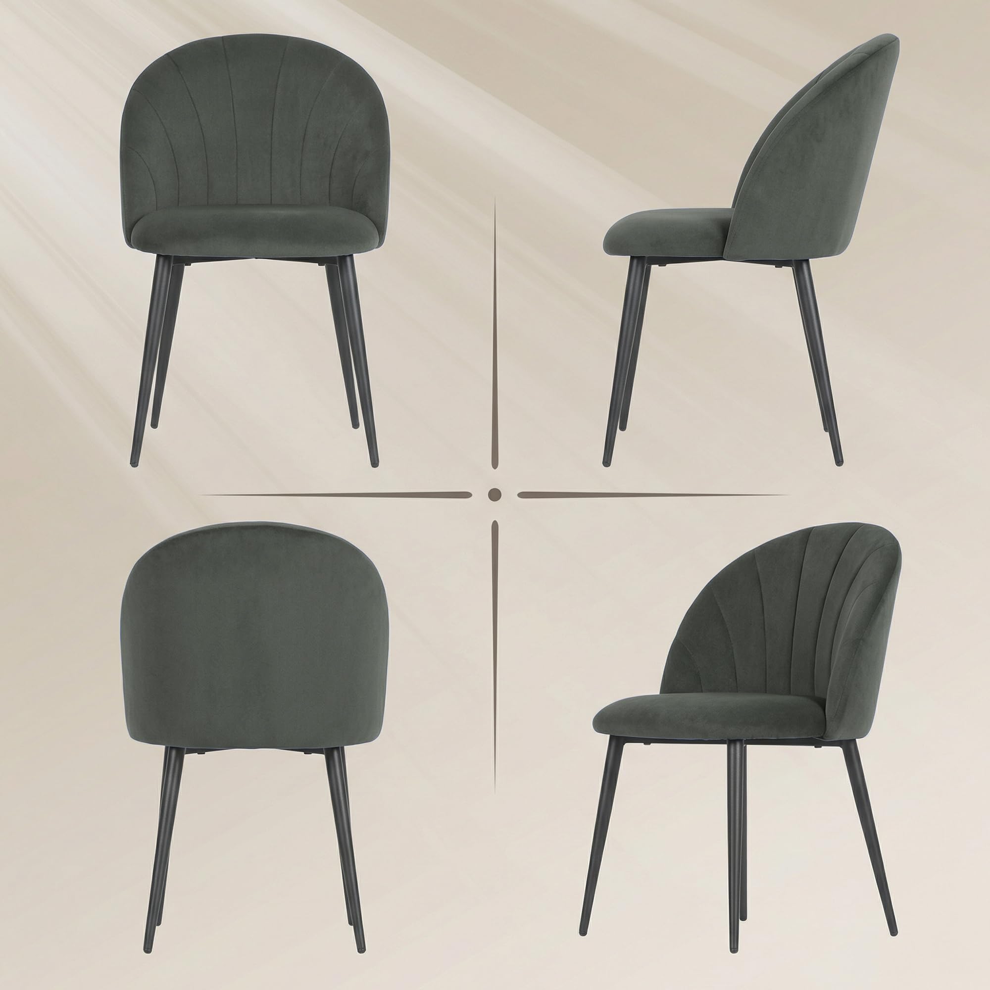 HOMCOM Set di 2 Sedie Sala da Pranzo in Velluto, Sedie Cucina con Schienale Curvo a Conchiglia, Gambe in Acciaio, Stile Nordico, Sedia Imbottita per Cucina, Camera da Letto, Soggiorno, Grigio