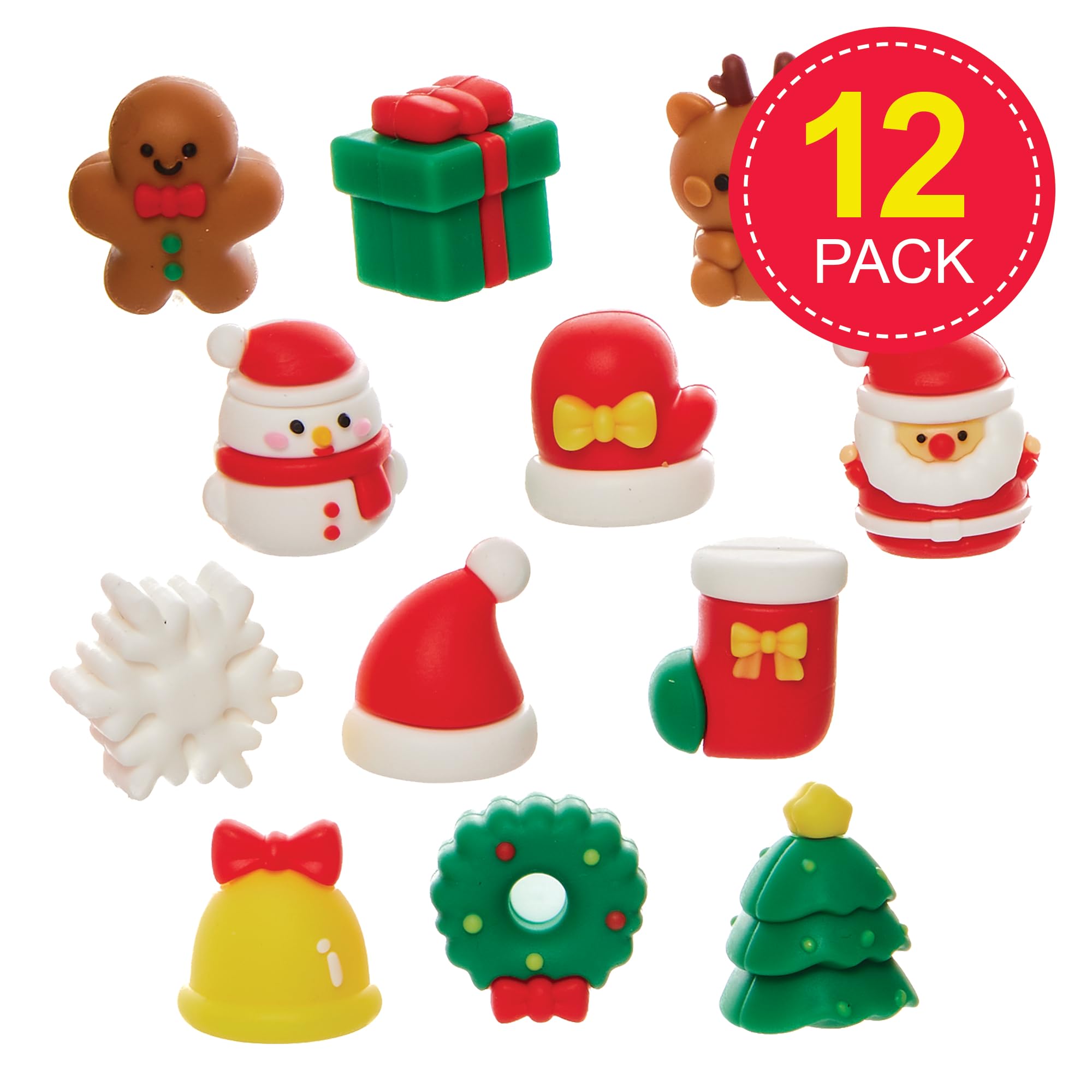 Baker Ross FN346 Christmas Erasers - Pack of 12, Christmas Party Bag Fillers for Kids, Red, 20mm - Image 2