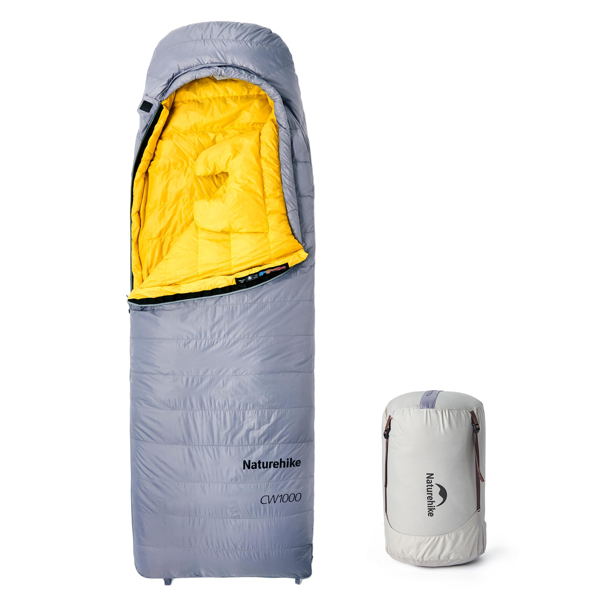 Naturehike CW Series RDS Lightweight Down Sleeping Bag for Adults 650 Fill Power 4 Season, Ultralight Compact Portable, Camping, Hiking With Compression Bag Grey-L-CW700(-1.7℃）