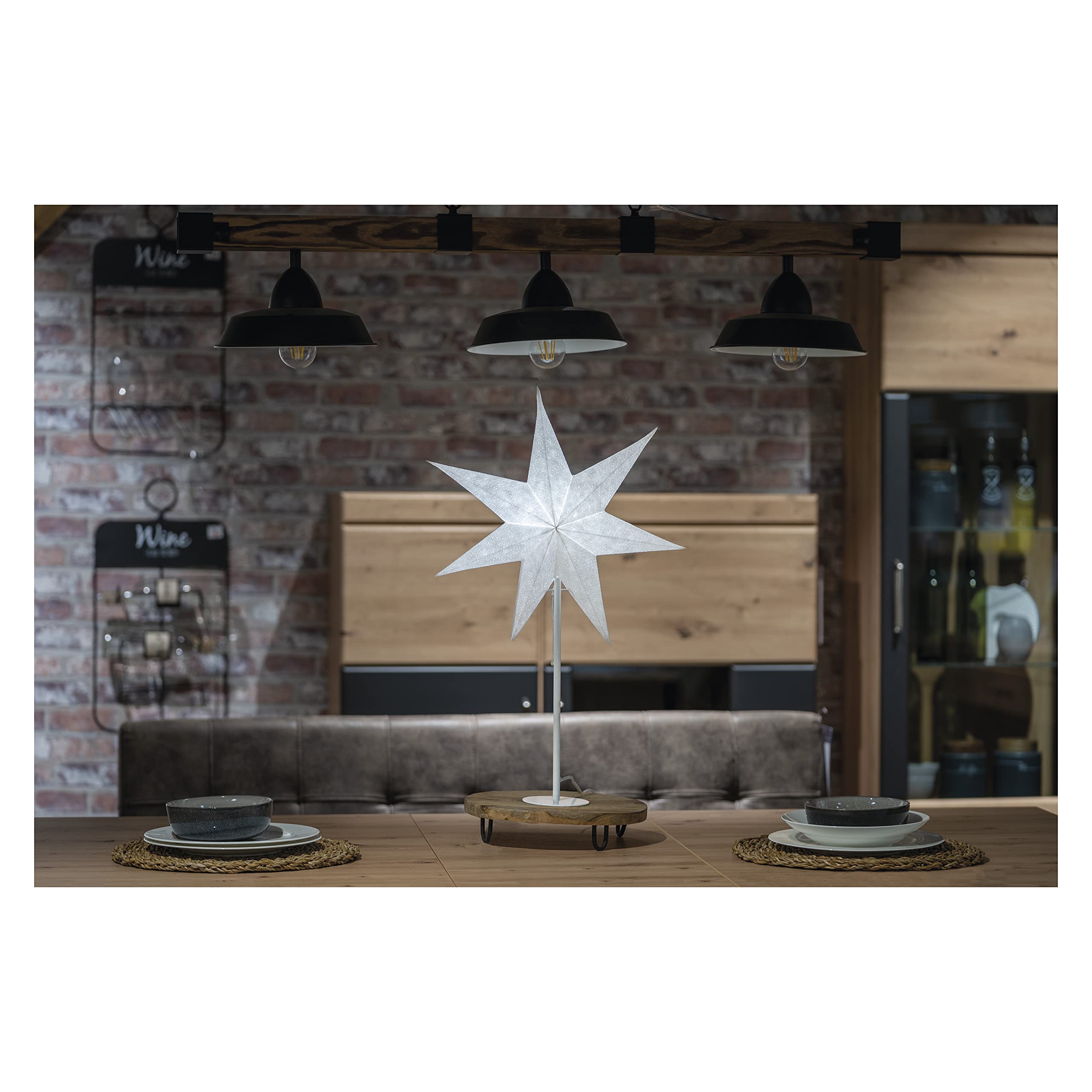 EMOS Papier-Hängelampe Mit Sternmotiv – Weiße Sternlampe Mit E14 Fassung, 60 Cm