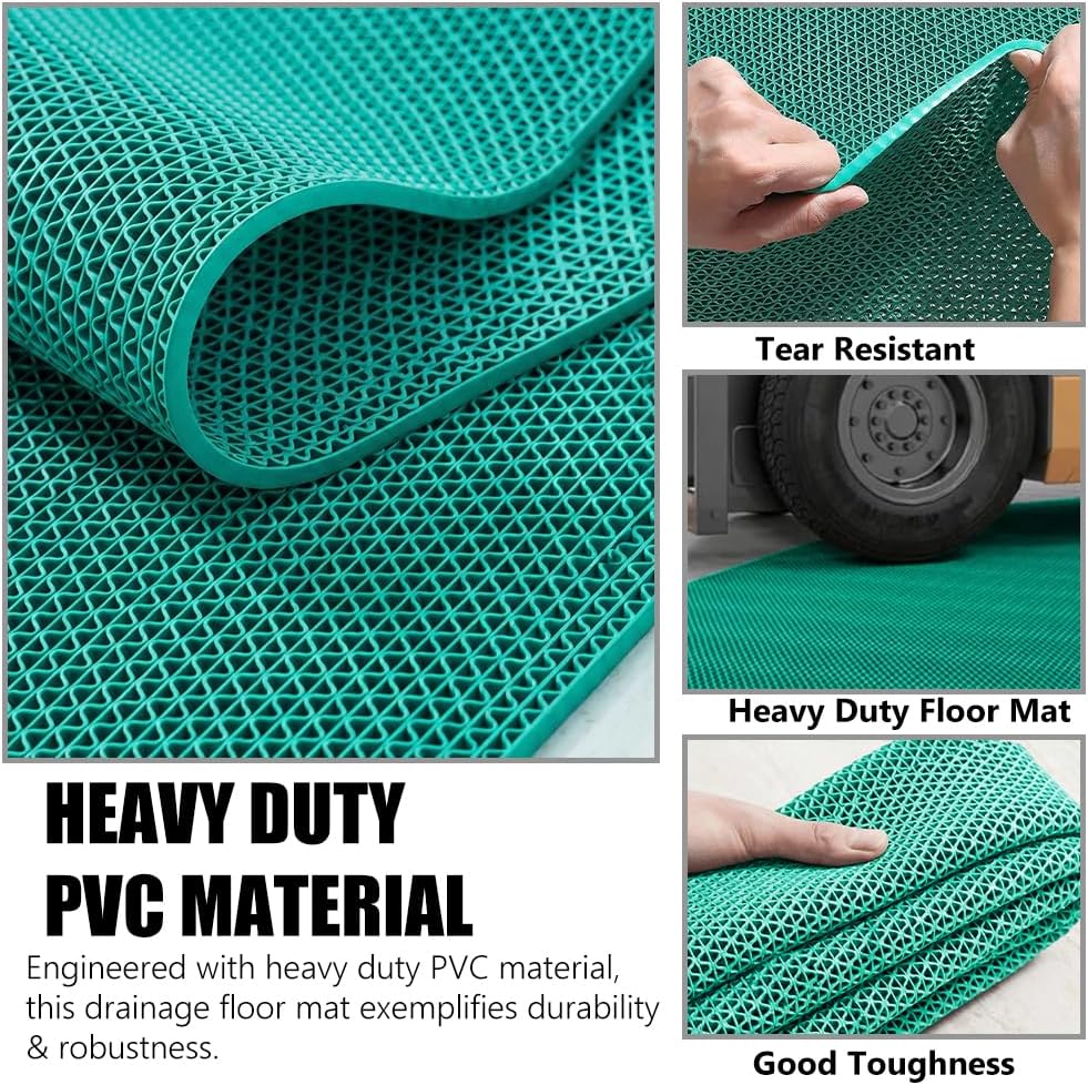LITA Drainage Non Slip Flooring Mats Swimming Pool Bathroom Mat Anti-Fatigue PVC Mat Heavy Duty Commercial Anti Slip Floor Mats for Outdoor Balcony Garage Restaurant Sauna SPA (Green, 3FTX10FT)
