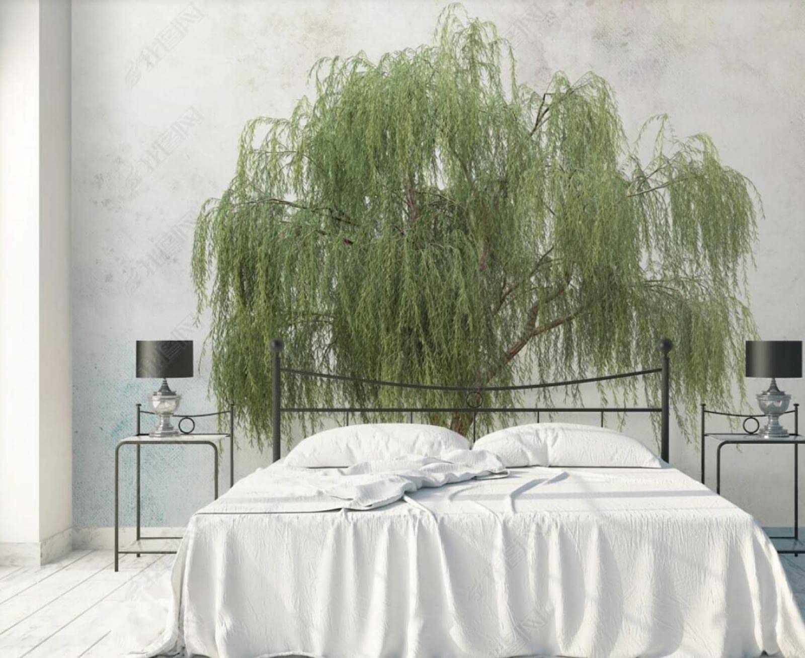 Papier peint panoramique feuilles vertes grand arbre avec effet 3D tapisserie murale
