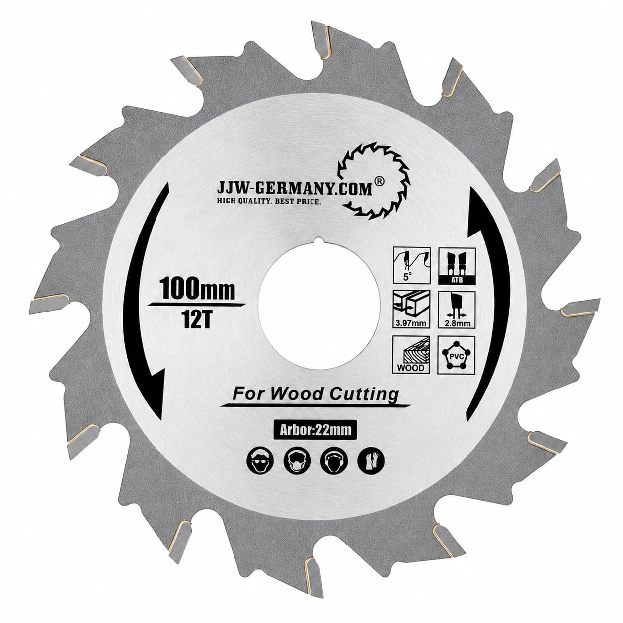jjw-germany HM - Fresa de ranura (100 x 3,97 x 22 mm, 12 WZ, apta para fresadora de tacos planos Einhell)