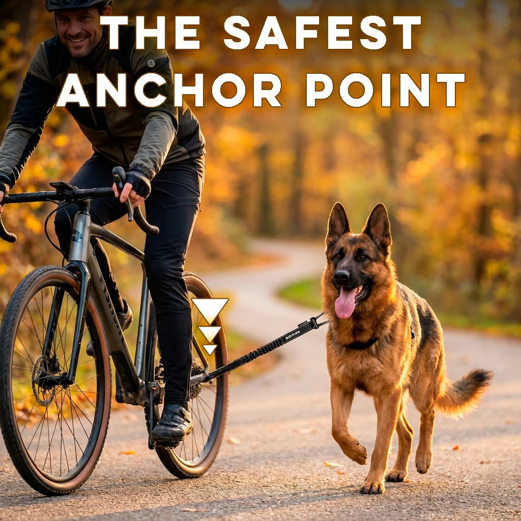 BIKE AND DOG - Dog Leash and Harness for Bicycle, Harness with 3 Rings, 2 are Sides, Includes 2 Special Cable Ties for Bicycle. Patented. (Black, Leash)