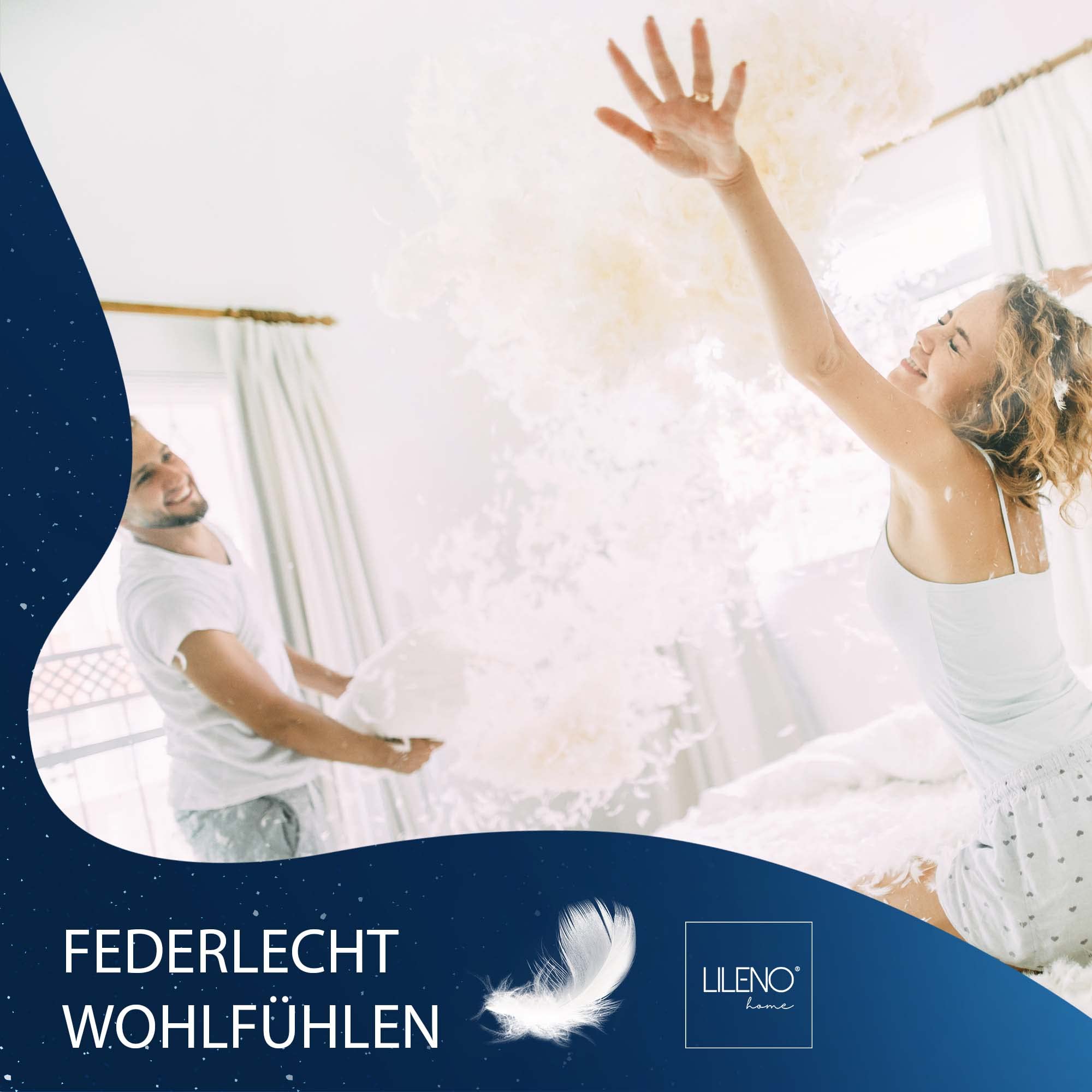 LILENO HOME Federkissen 80x80 cm 2er Set Kopfkissen aus Federn für Allergiker 1200 g Füllung