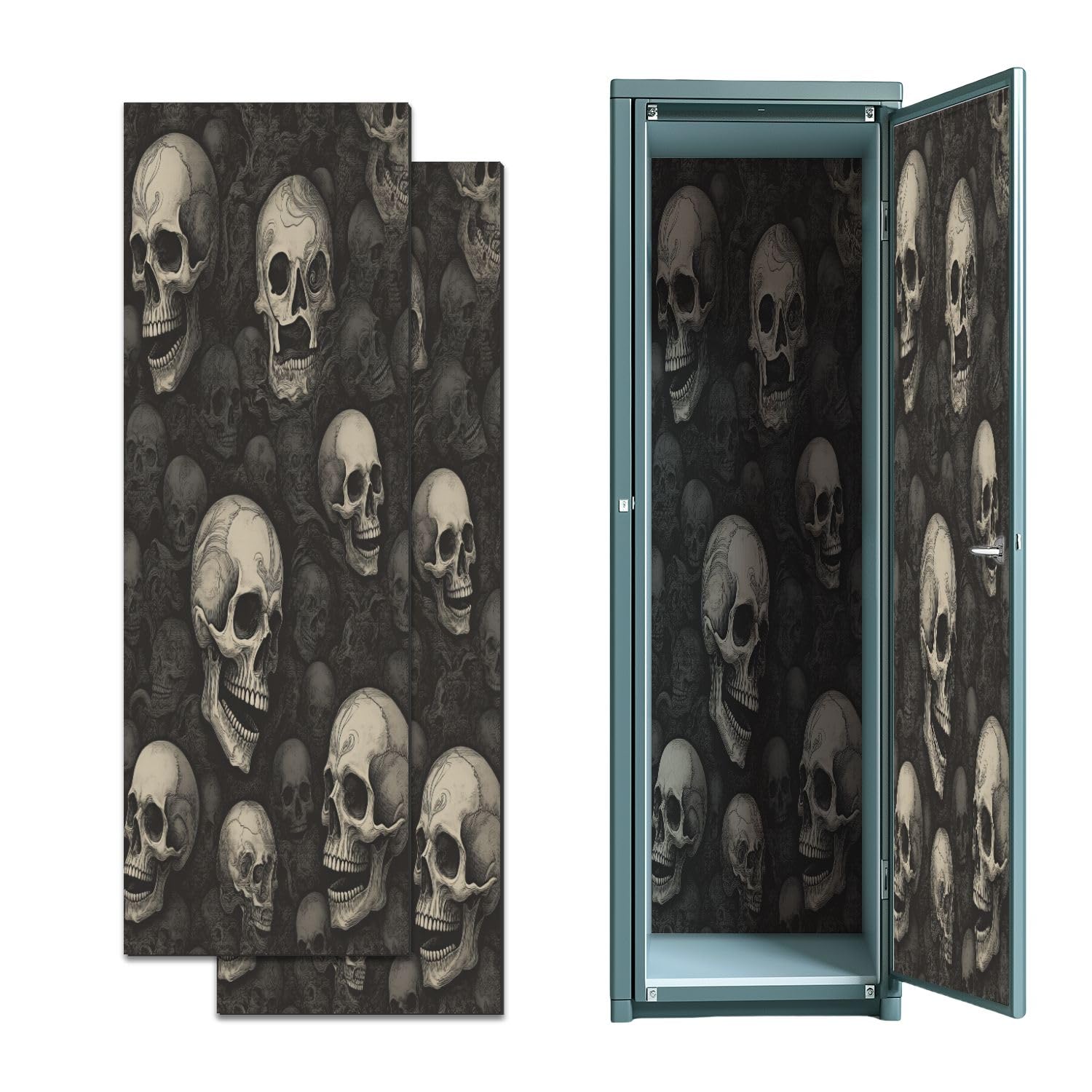 2 Pcs Locker Magnetic Wallpaper Detailed Skull Vintage Ink Style 12" x 36" Wall Magnetic Sticker Removable Locker Accessories Decor Easy Install for Office School