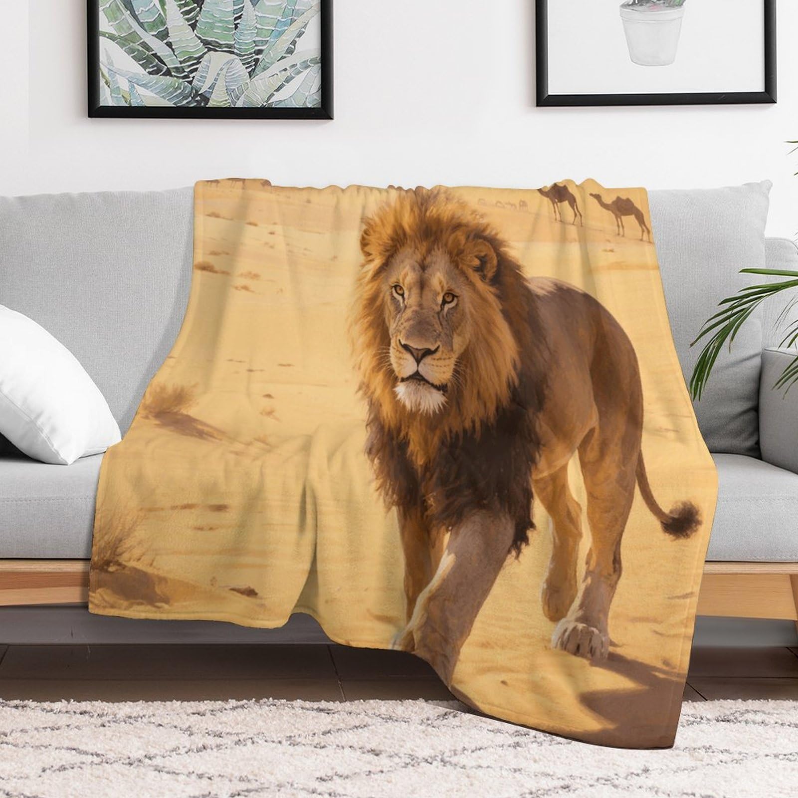 Custom Majestic Lion Blanket Lightweight Flannel Fleece Throw for Couch Sofa Bed Luxury Soft Cozy Plush Lap Bedtime Blanket for All Seasons Bedroom Home Decor Gifts 40x50