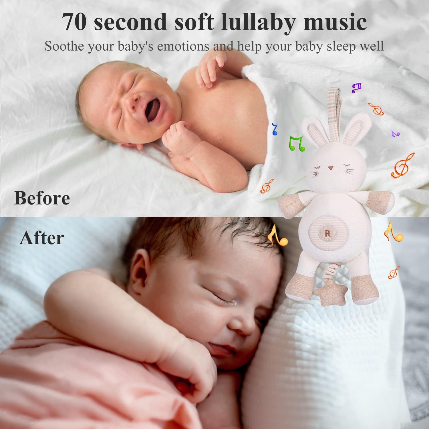 COTTONEBEBE Organic Baby Toys, Bunny Stuffed Animal Toy with Lullaby Music for Infant Babies 0 3 6 12 to 36 Months Boy & Girl,Ideal Gift for Newborn : Toys & Games