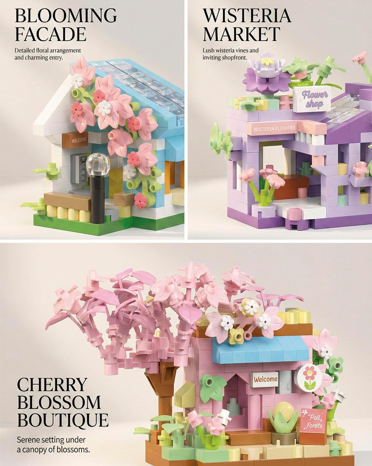 QISHOUTING 6 Packs Mini Flower Shops Building Set, 1165PCS-Party Favors for Kids, Creative Botanical Collection Garden Playset Micro Building Toy, Home Decor and Office Art Gift Women, Mom, Girls
