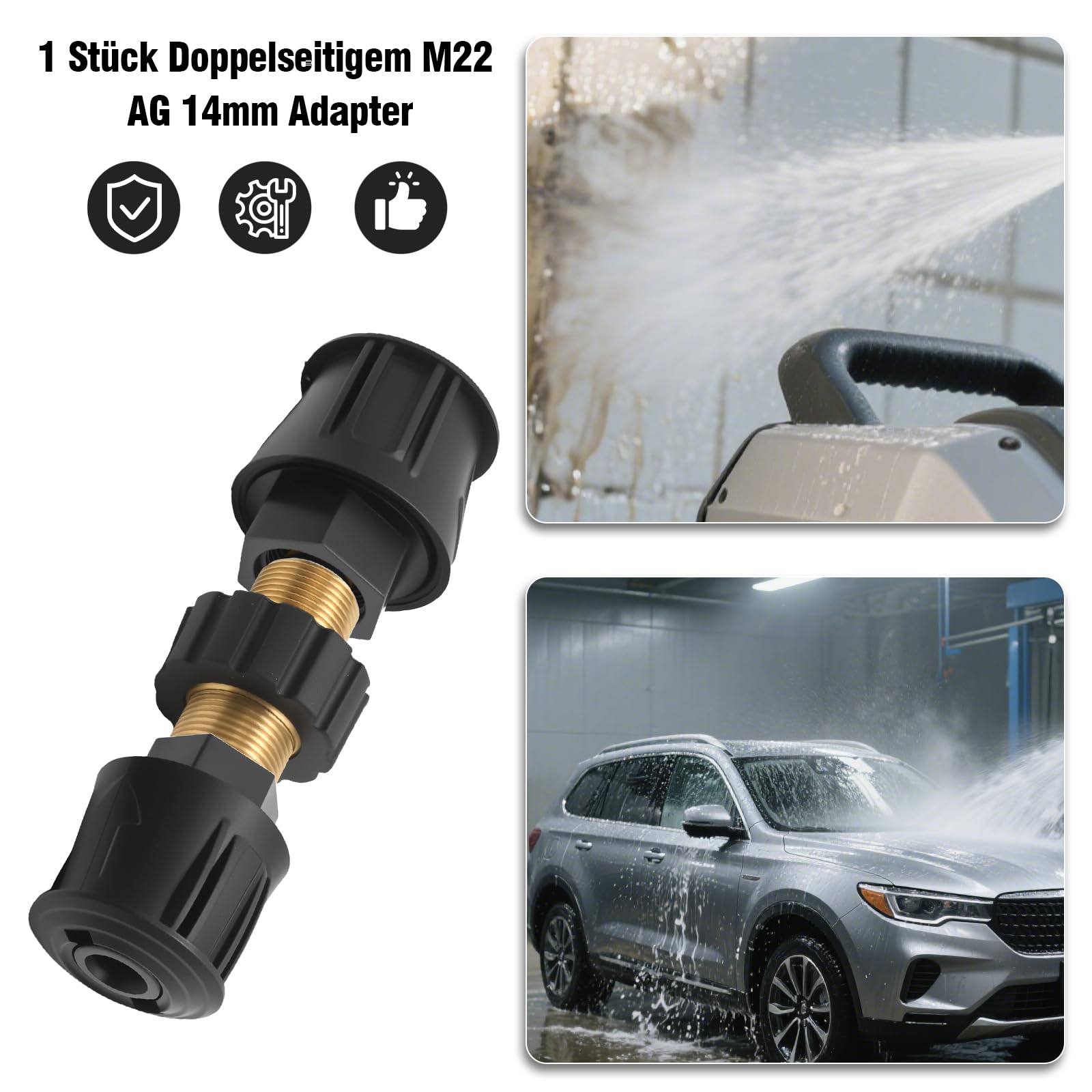 1 Stück Doppelseitigem M22 AG 14mm Adapter, Ersatz für Kärcher K-Serie K2 K3 K4 K5 K6 K7 Hochdruckreiniger und Spritzpistolen