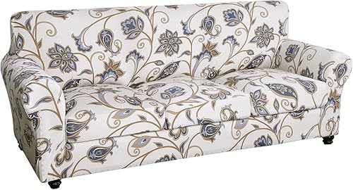 Miniatura 8 de SearchI - Funda de sofá elástica con estampado floral, 4 piezas, incluye 3 fundas de cojín independientes, protector lavable para muebles de sala de