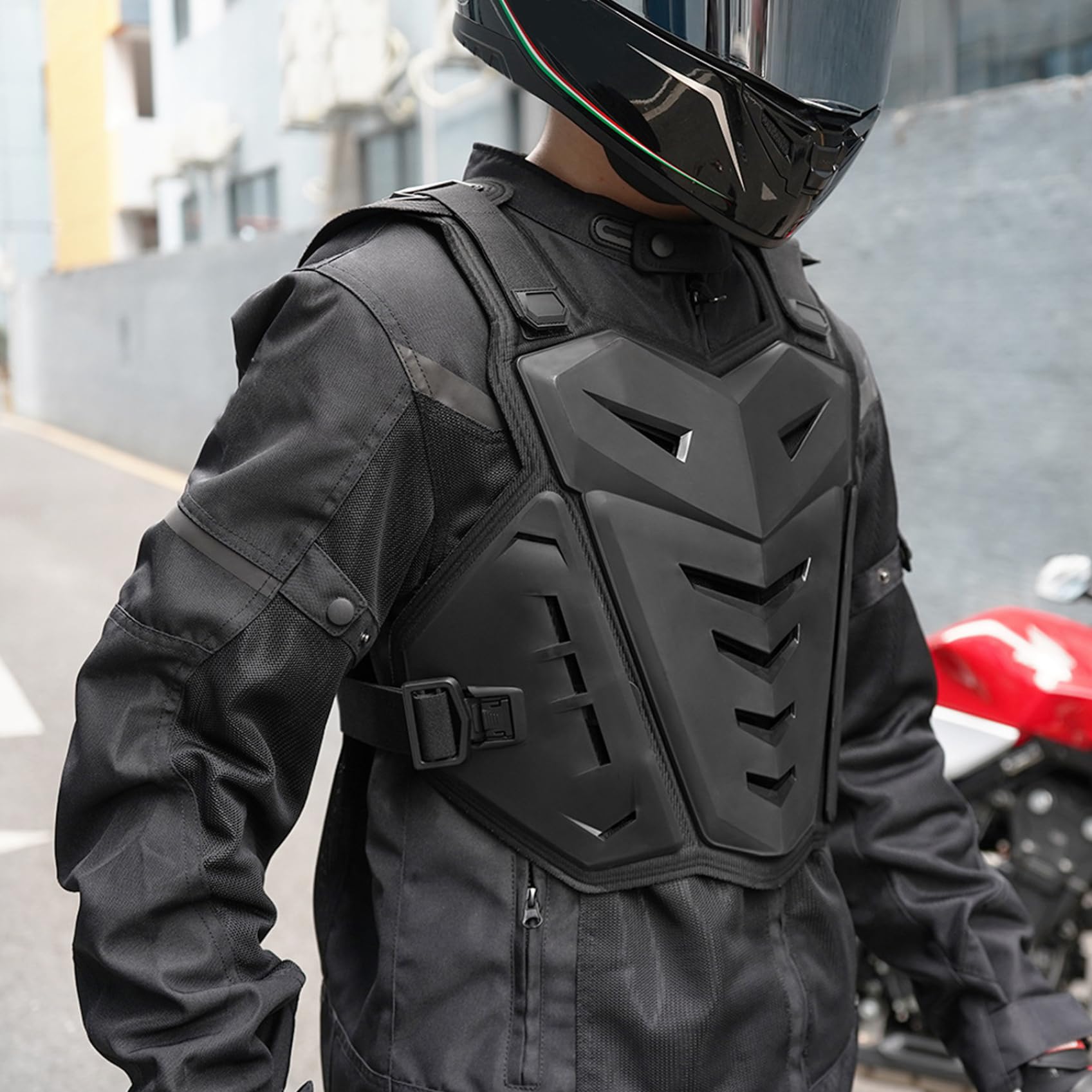 Motorrad-Rüstung, stoßdämpfende Motorrad-Rüstungsweste, verstellbare Brust, atmungsaktiver Brust-Rückenschutz, Dirt-Bike-Ausrüstung für Herren, Mountainbike-Rennen, Off-Road, Weste
