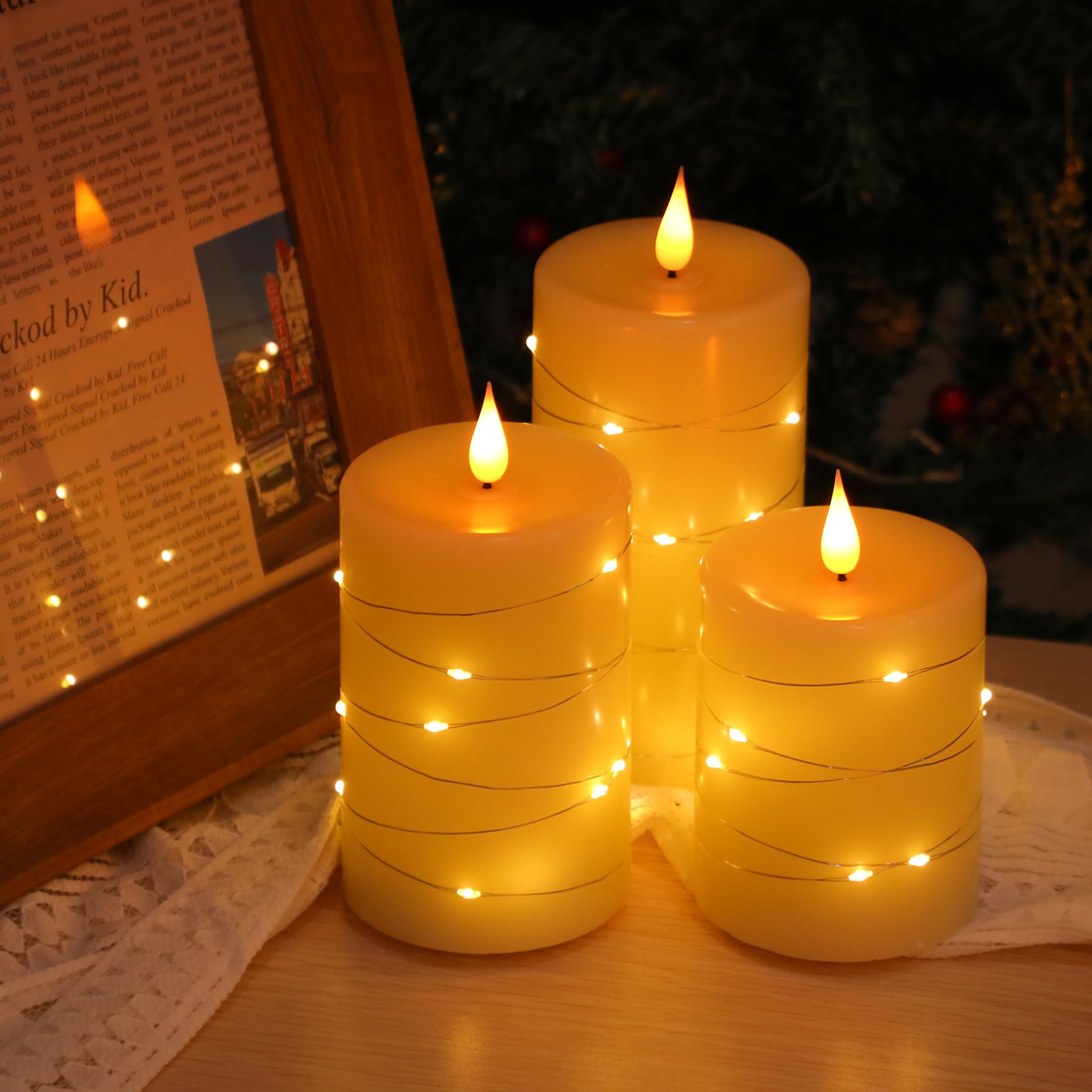 Forever Speed Candele LED Ricaricabili 3 Pezzi con Telecomando, 1000mAH Candele Led Fiamma Oscillante con Luci a Stringa Incorporate Dimmerabile per Decorazione per Feste, Campeggio, Matrimonio