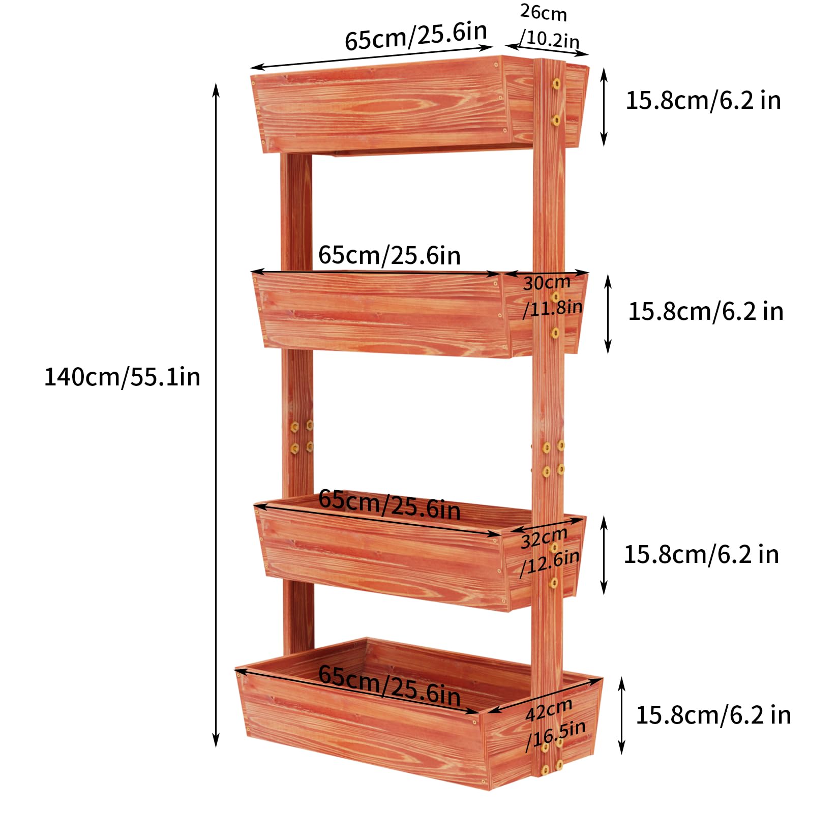 unho Jardinera Vertical de Madera: Huerto Urbano Ajustable Estantería Macetas para Flores Verduras Hierbas para Terraza Balcón y Jardín 140 x 65 x 26cm
