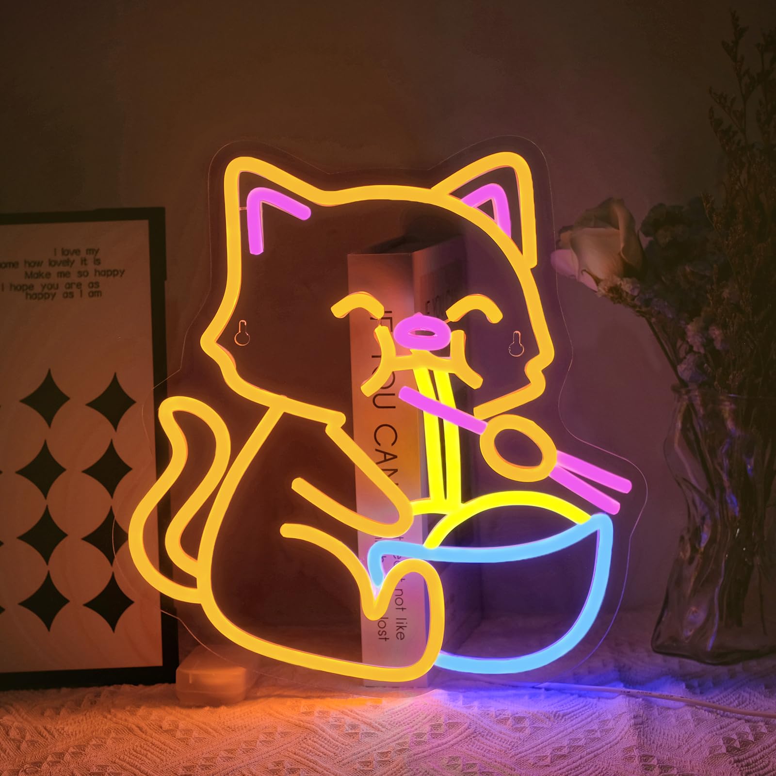 Fortune Cat Ramen Neon Sign, Japanese Lucky Cat Noodle LED