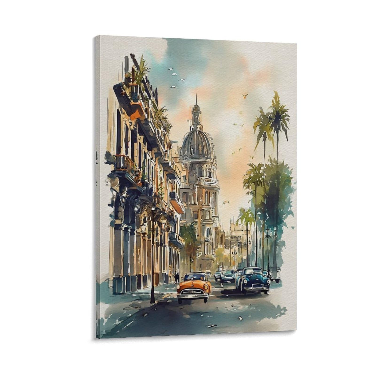 Cnaheiz Frame-Style Phoenix Arizona Watercolor Painting_ Vintage Cityscape Art Print 24X36inch(60X90cm) Vintage Watercolor Canvas Art