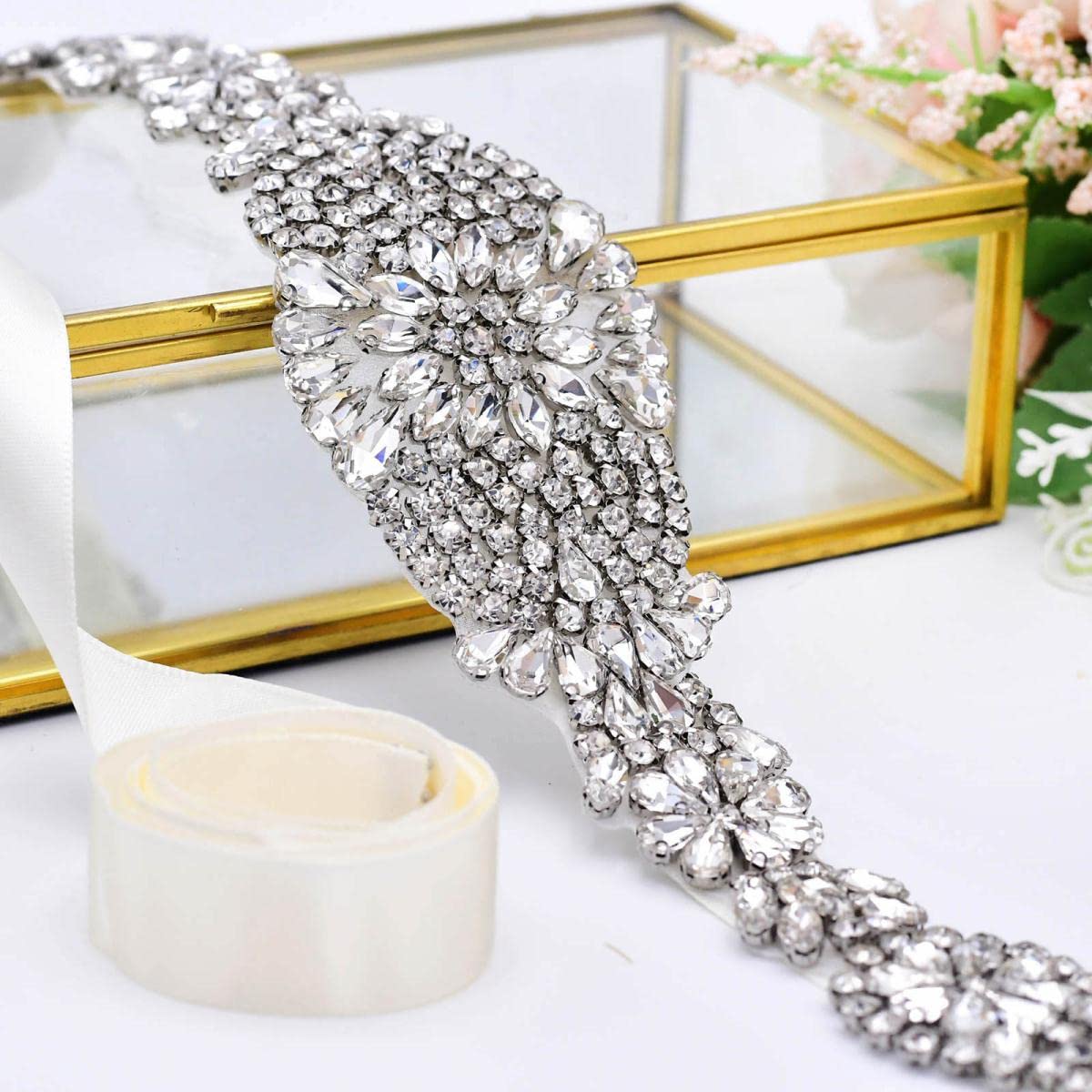 Cinturones de diamantes de imitación para mujer, vestidos de noche, cinturón de boda, cinturón de novia, cinturón de novia, cinturón dorado para damas de honor, apliques de oro rosa, dorado (oro rosa