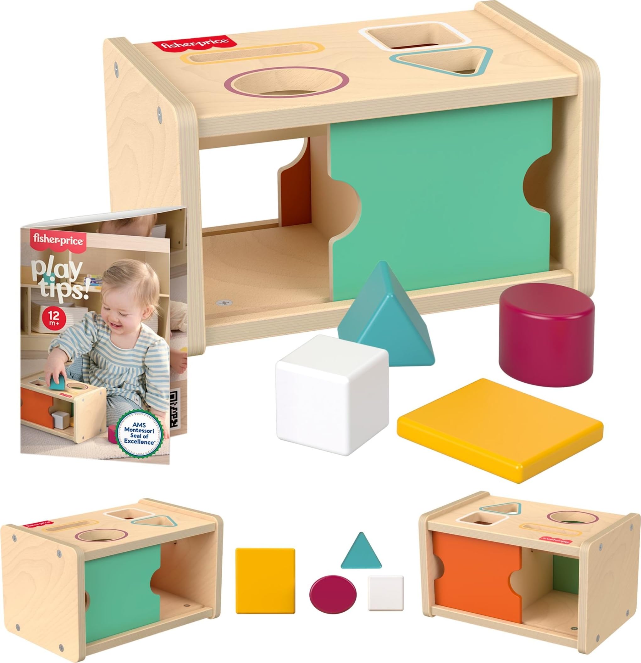 Fisher-Price Wood Montessori Toy Object Permanence Box Sort & Find, American Montessori Society Seal of Excellence, Wooden Shape-Sorter Learning Activity for Baby Ages 1+ Years? (Amazon Exclusive)
