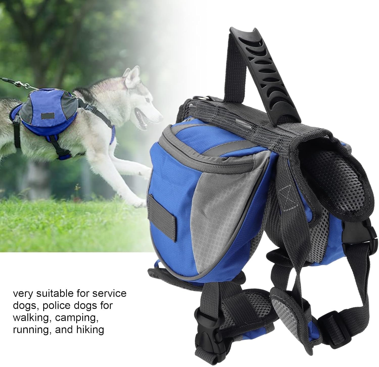 Cyrank Dog Backpack Harness, Travel Camping Dog Saddle Bag Dog Hiking Backpack with Reflective Strip Dog Hiking Stuff for Small Medium Large Dog(M)