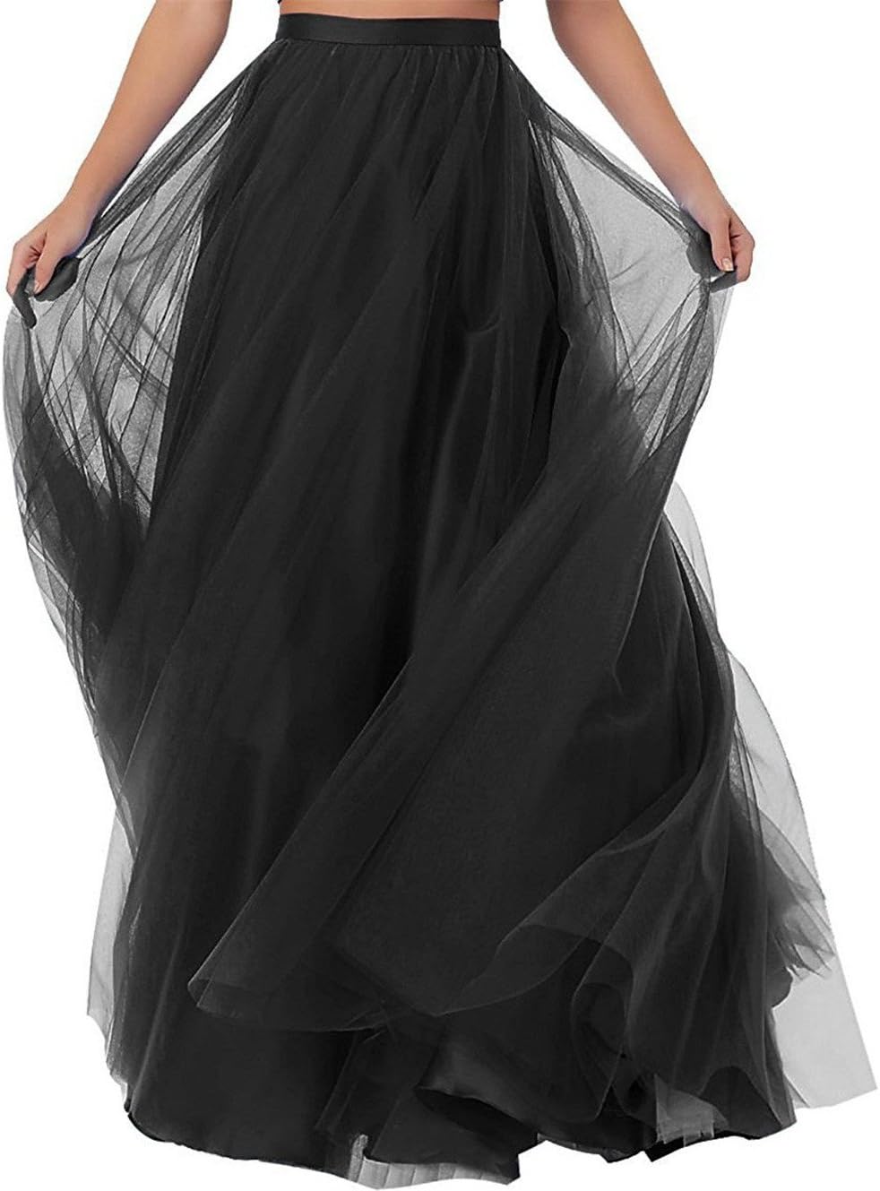 UswearWomen's Tulle Skirt Floor Length For Wedding Bridal Bridesmaids High Waisted Maxi Tutu Party Dress Waist:95-115cm Black