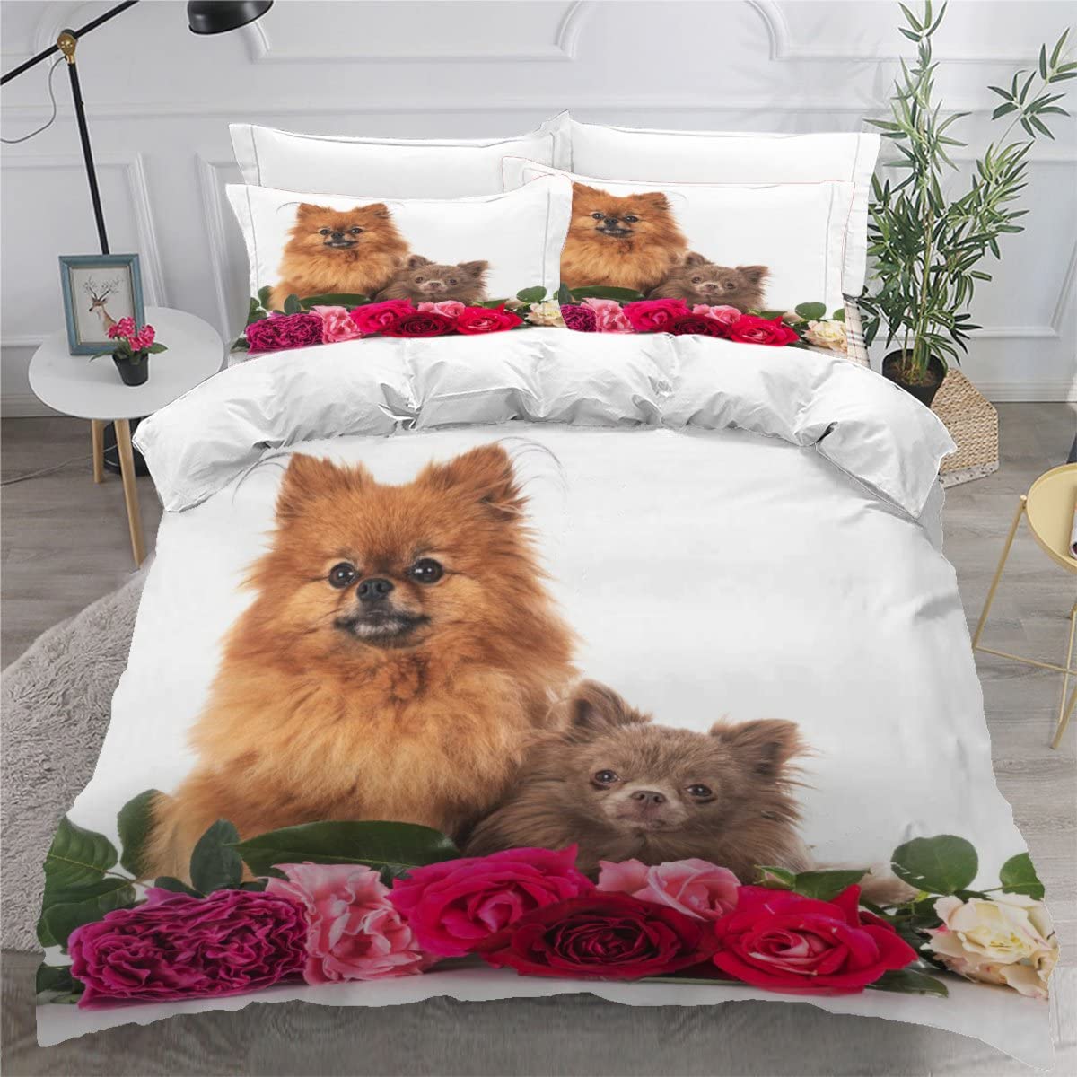 LUORU Single Duvet Cover Pomeranian 135x200 cm 3D Printed Chihuahua Bedding Set with Zipper Closure Ultra Soft Microfiber Kids Boys Girls Teens Comforter Quilt Cover with 2 Pillowcase 50x75