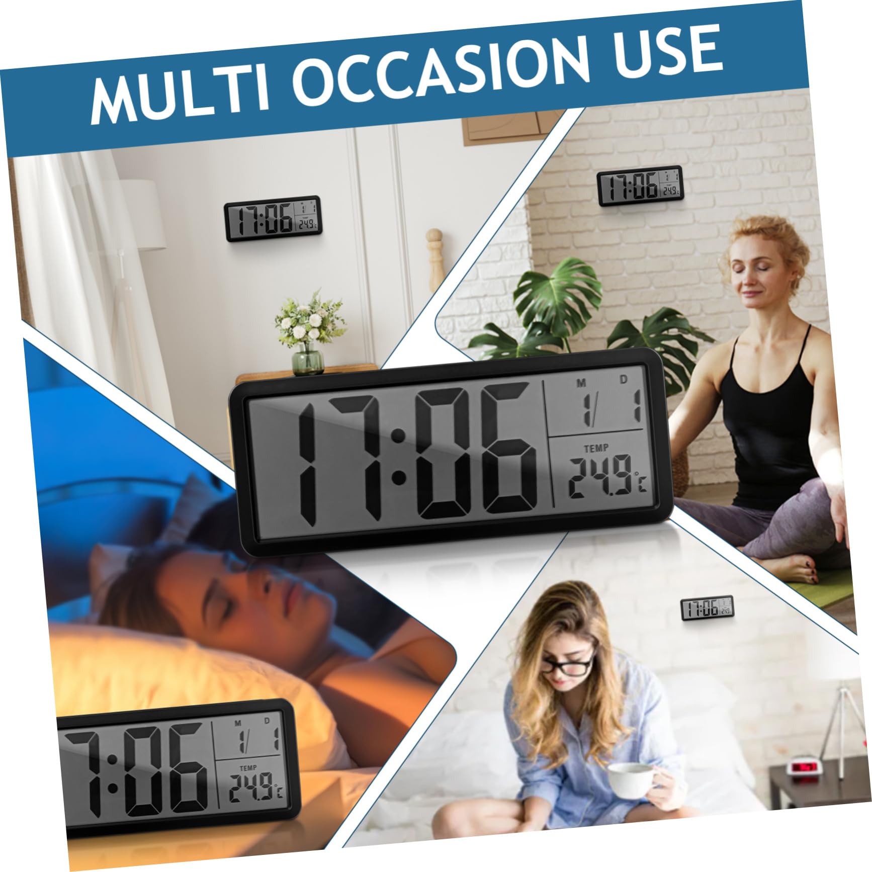 UKCOCO Reloj de Pared Digital Moderno con Pantalla LED Indicador de Fecha y Temperatura Sensor Integrado para Control Montaje Pared para Dormitorio Salón y Oficina